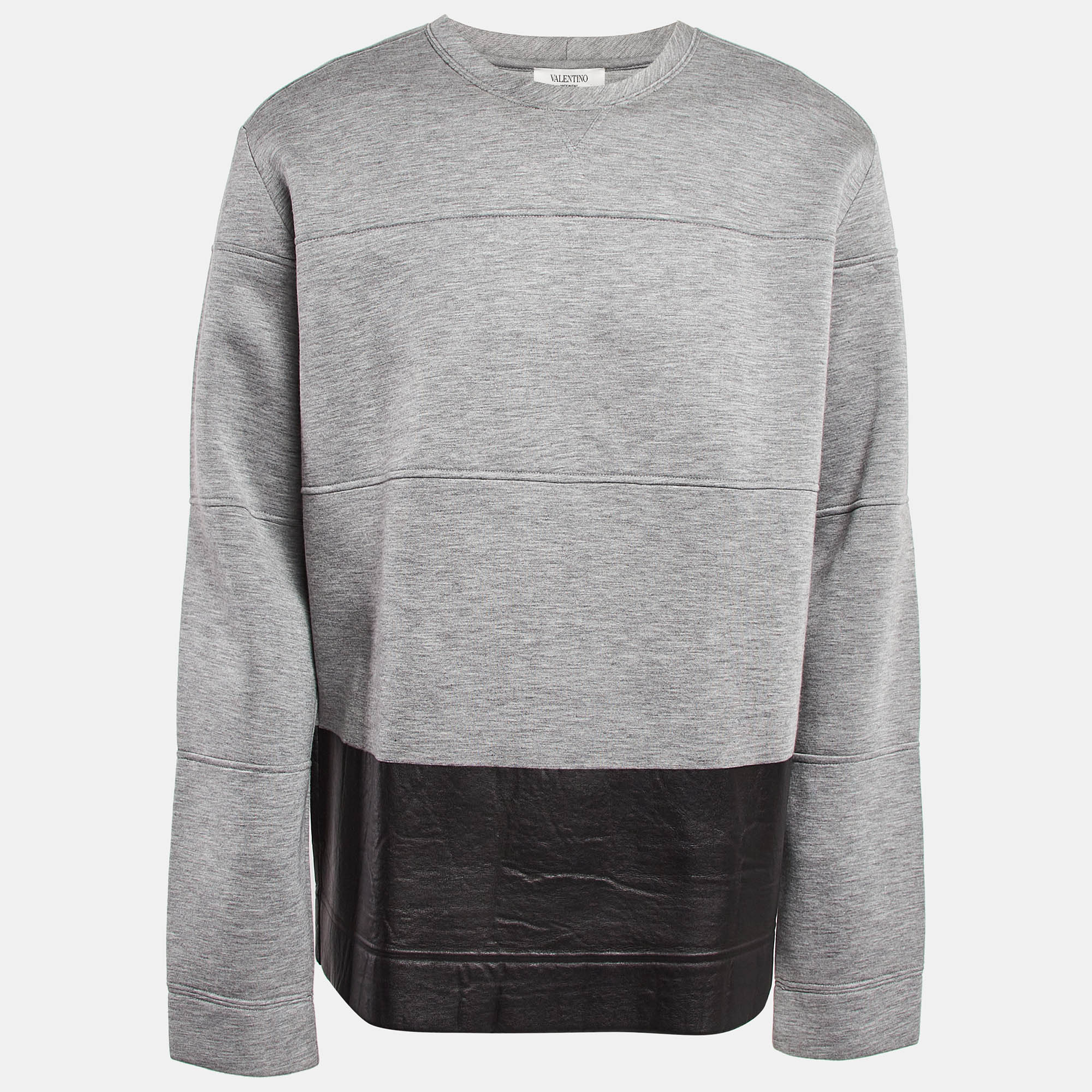 Valentino Grey Leather Trim Neoprene Sweatshirt L