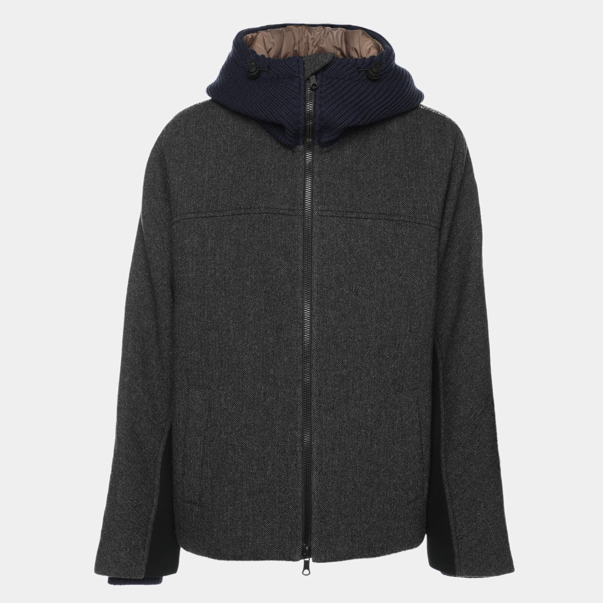 Valentino Multicolor Wool Blend Cashmere Hooded Puffer Jacket S
