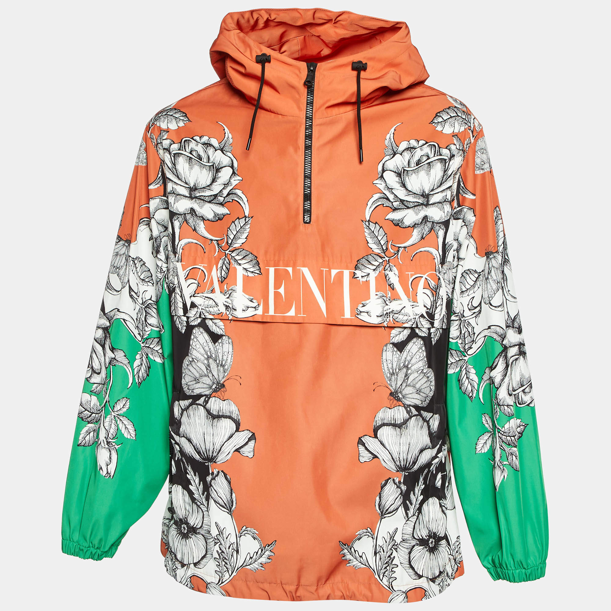 Valentino Orange Dark Blooming Floral Printed Anorak L