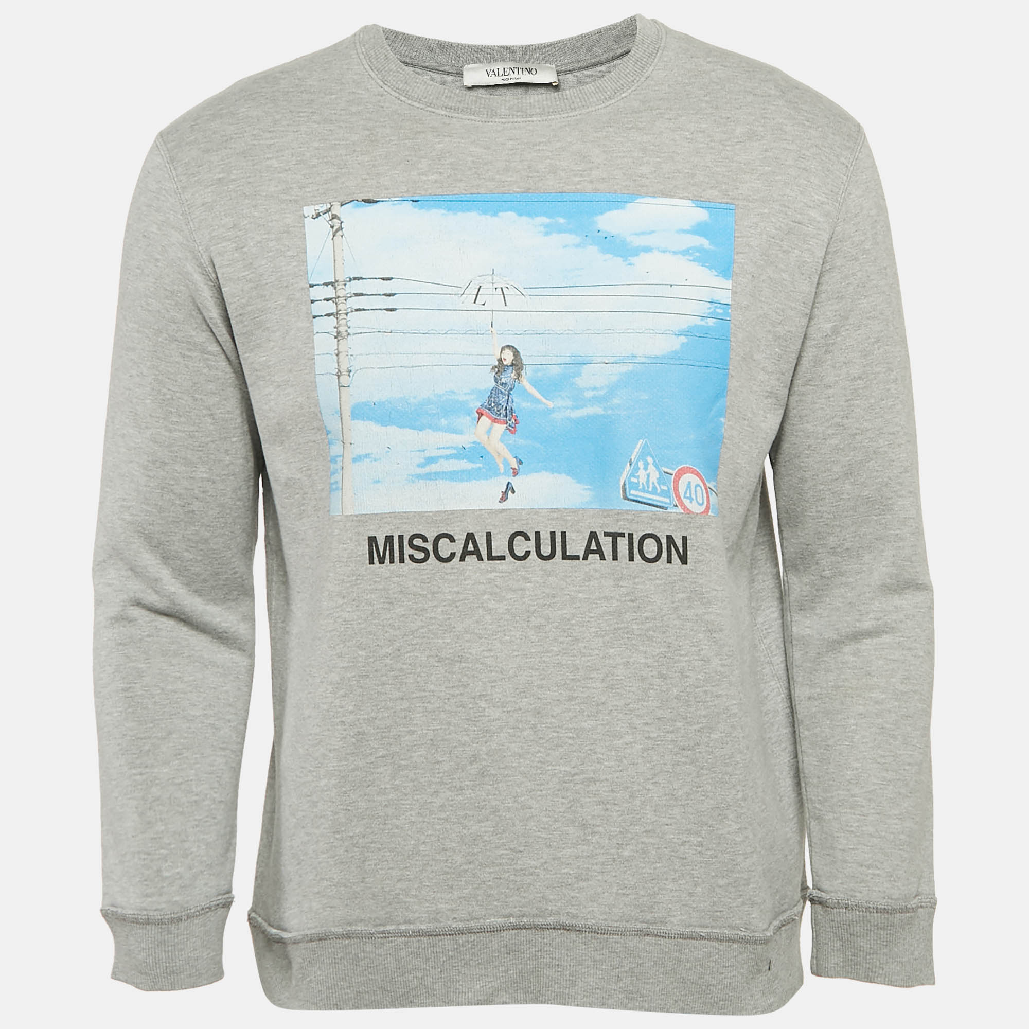 Valentino Grey Musicalculation Print Cotton Print Sweatshirt XS