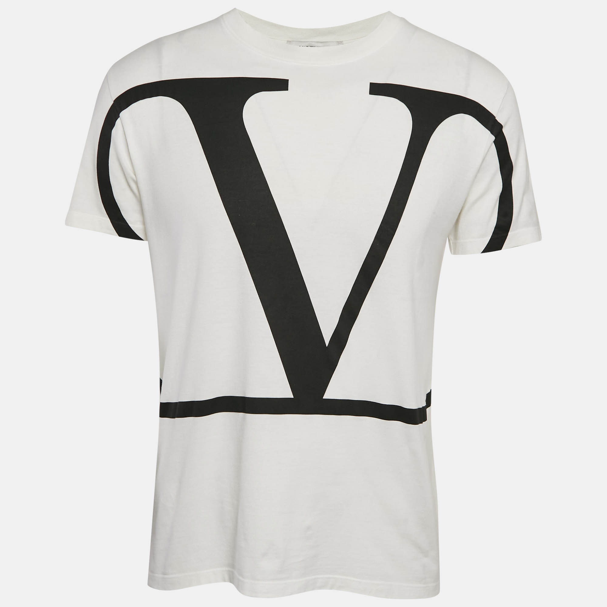 Pre Owned Valentino White Vlogo Print Jersey Short Sleeve T-Shirt M