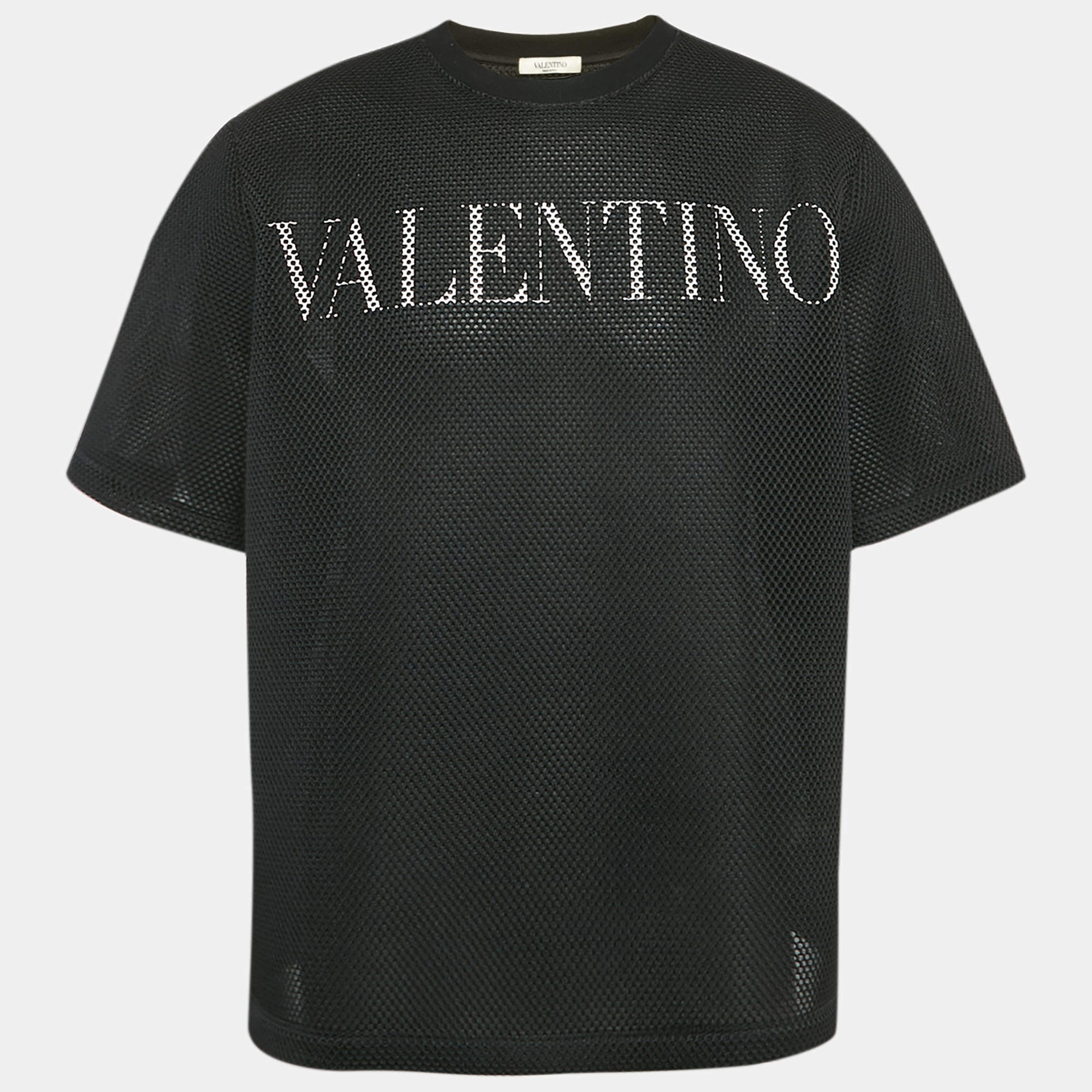 Valentino Black Logo Print Cotton Mesh Oversized T-Shirt S