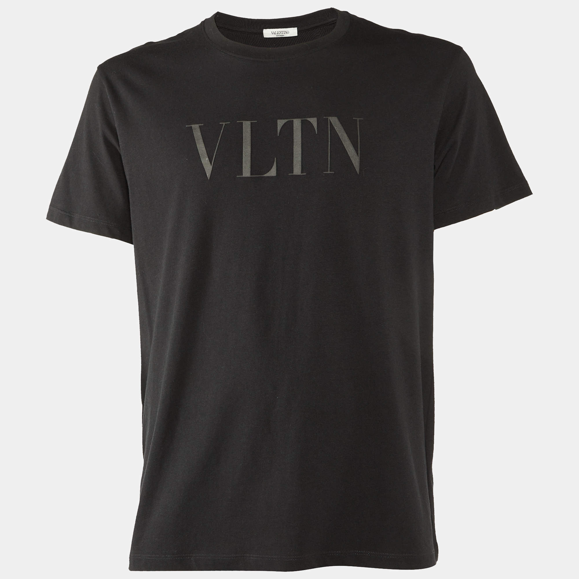 Pre Owned Valentino Black VLTN Logo Cotton Crew Neck T-Shirt L