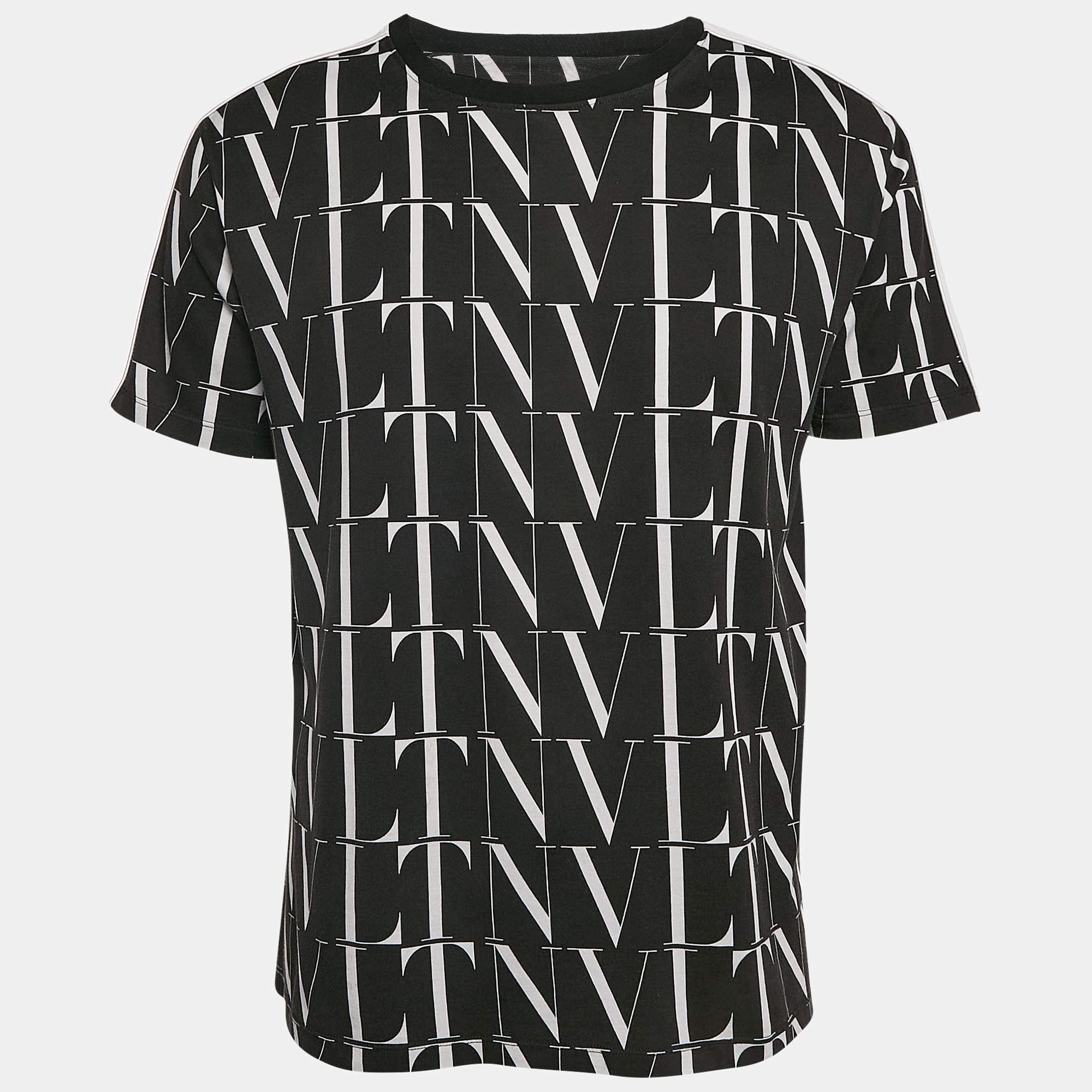 مملوكة مسبقًا Valentino Black VLTN All Over Print Cotton Crewneck T-Shirt L