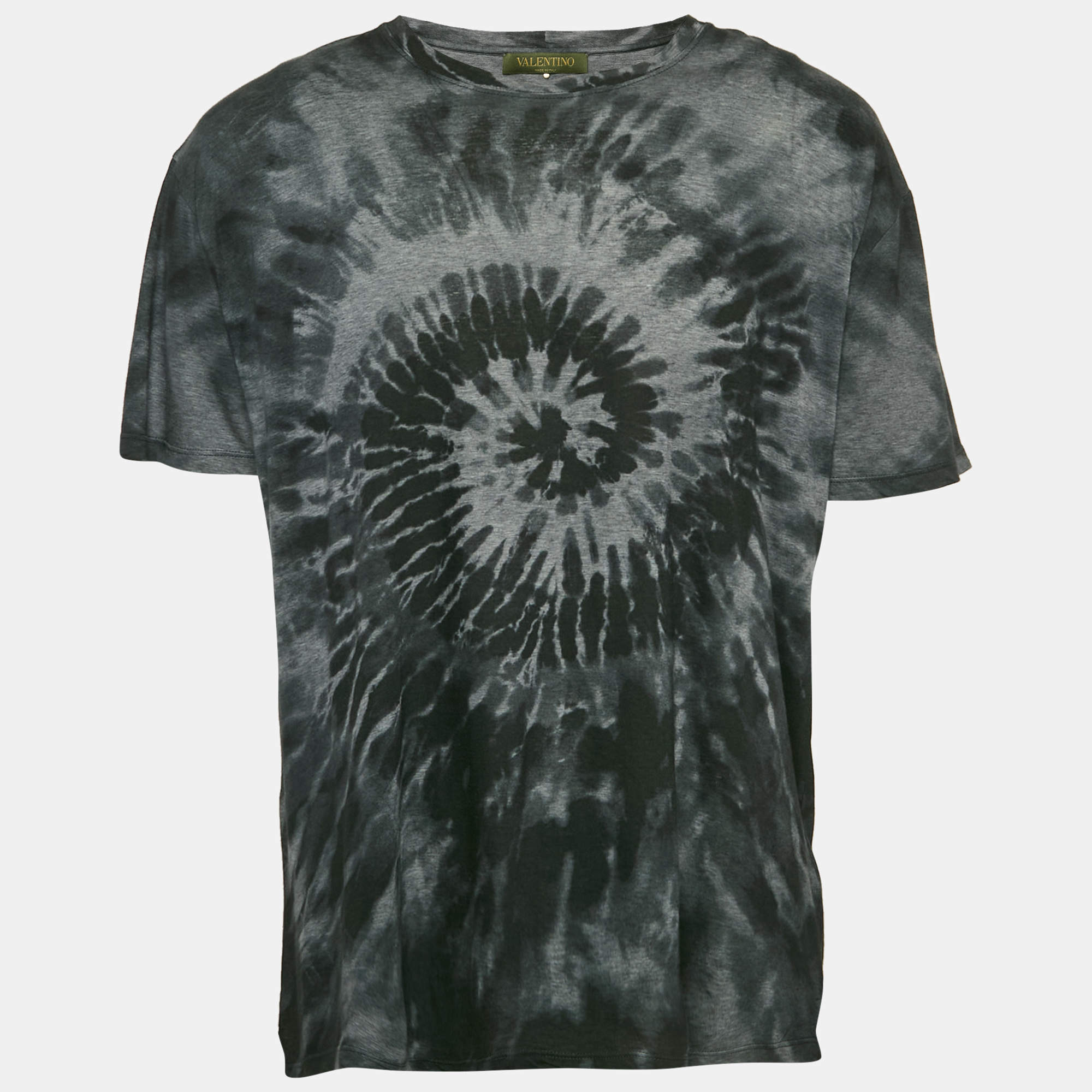 Pre Owned Valentino Black Tie Dye Print Jersey Crewneck T-Shirt XL