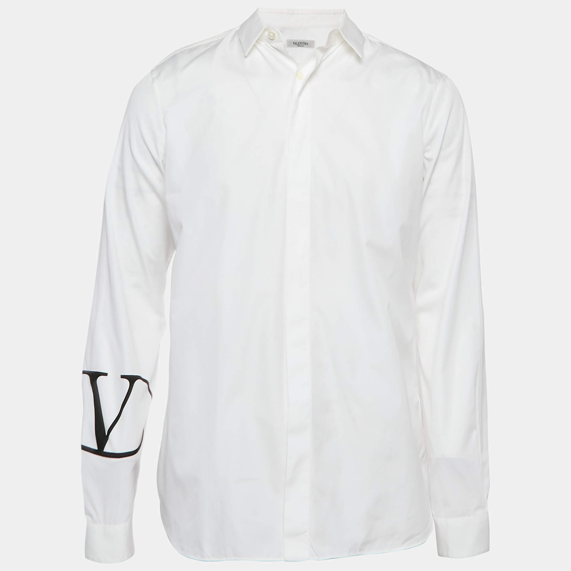 Pre Owned Valentino White Cotton Vlogo Print Sleeve Shirt M