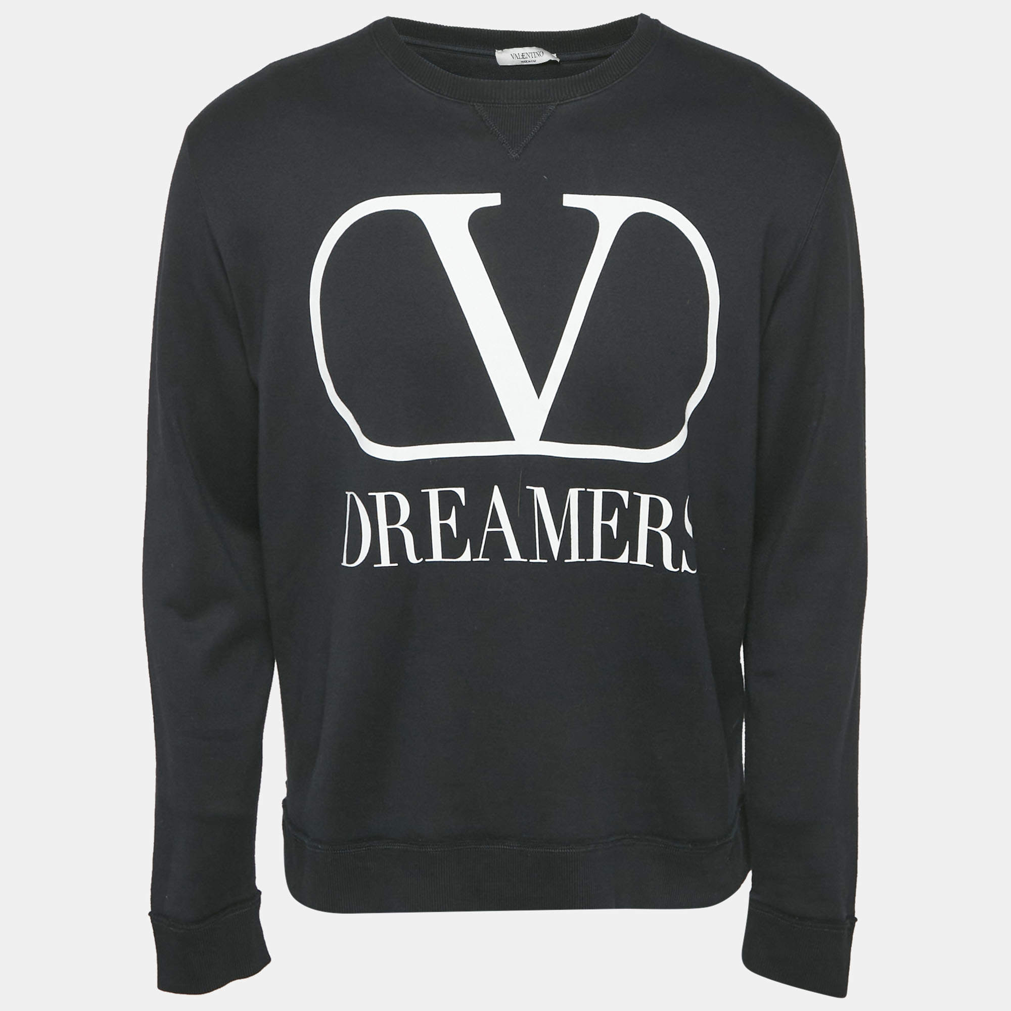 Valentino Black Logo Print Cotton Crew Neck Sweatshirt M
