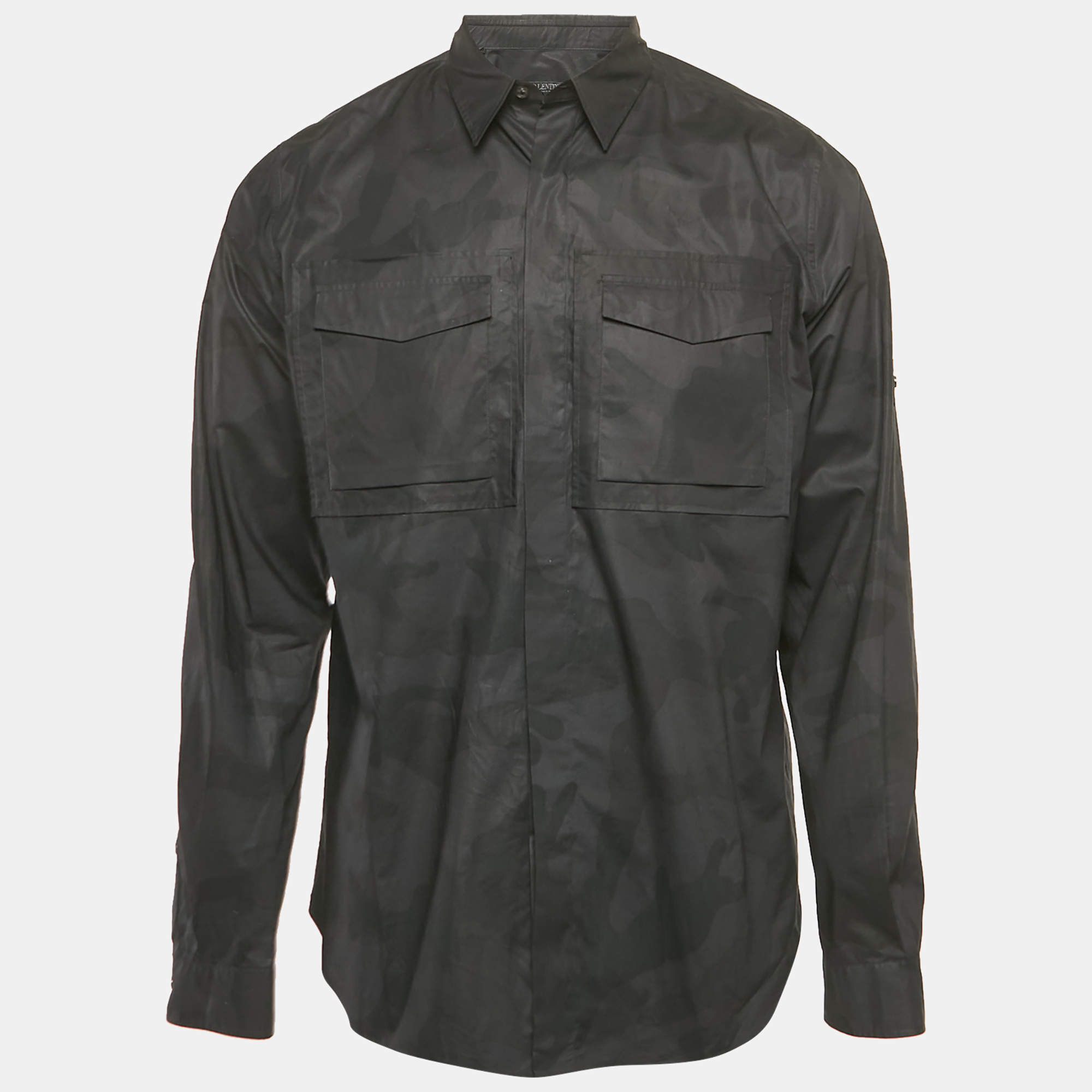 Valentino Black Camouflage Cotton Long Sleeve Shirt L