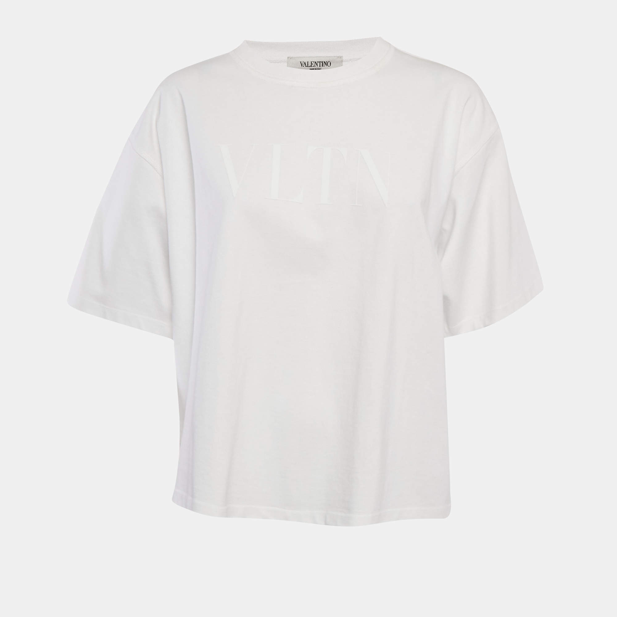Valentino White Logo Print Cotton Boxy Crew Neck T-Shirt M 