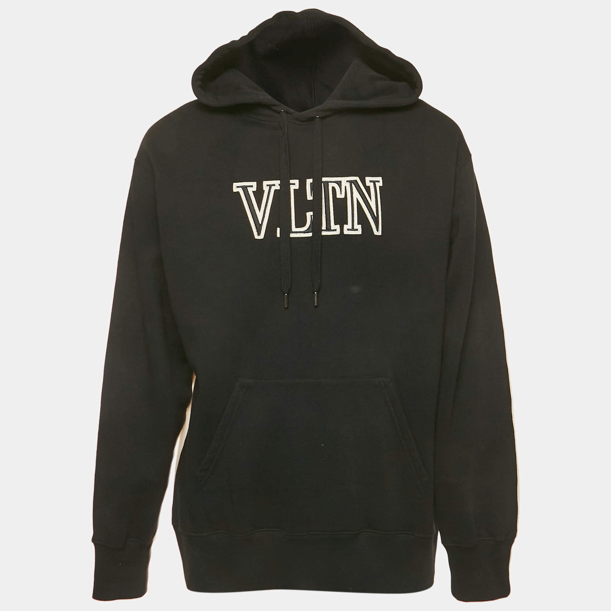Pre Owned Valentino Black/White VLTN Embroidered Cotton Hoodie S
