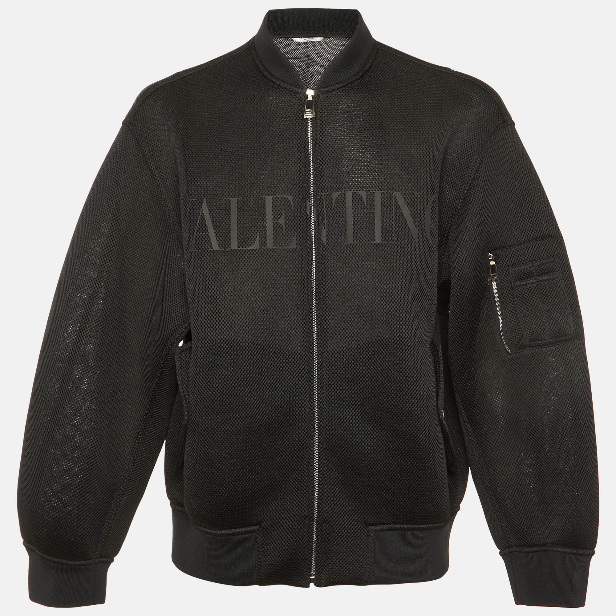 Pre Owned Valentino Black Logo Mesh Zip-Up Jacket M