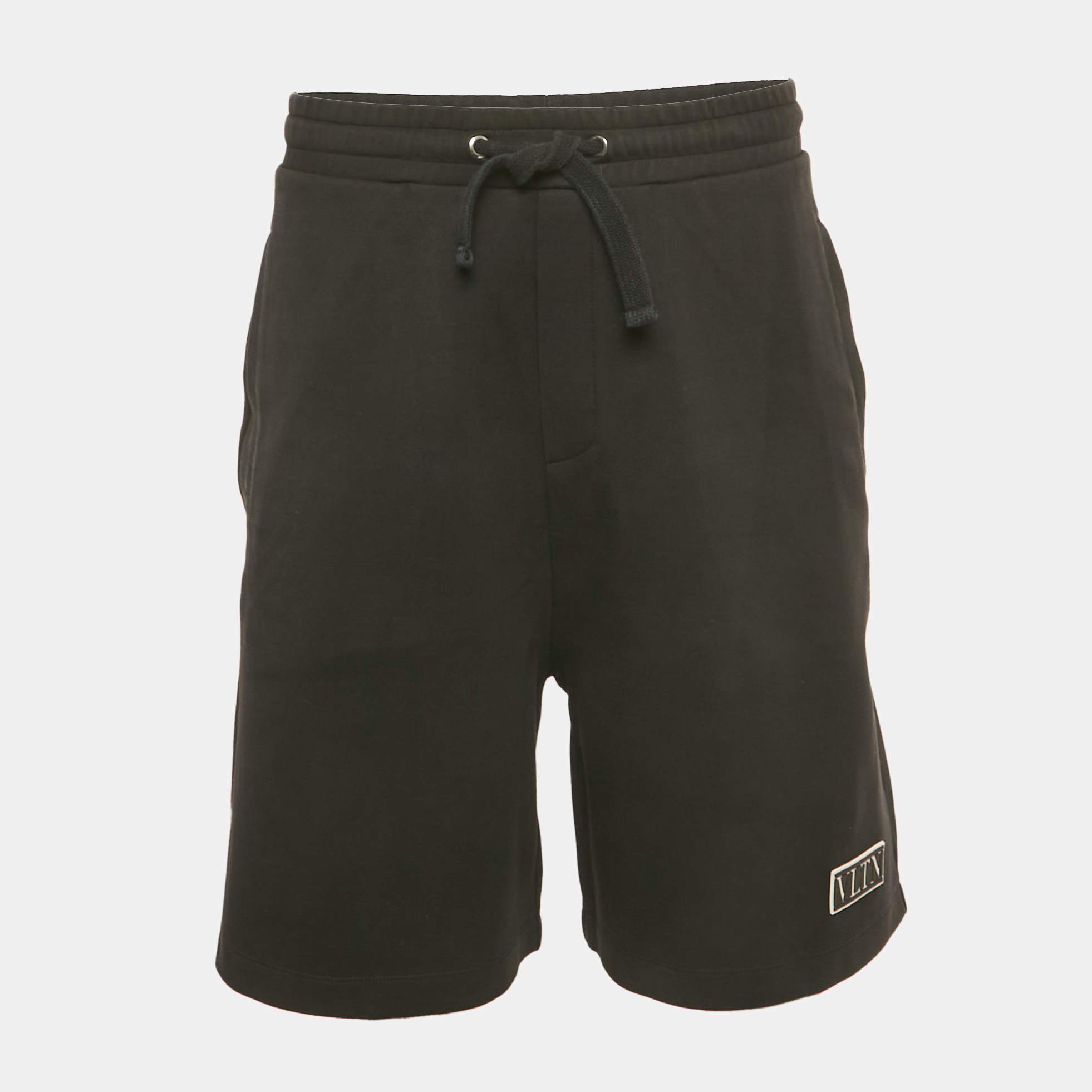 Pre Owned Valentino Black Logo Silicon Applique Cotton Shorts XL