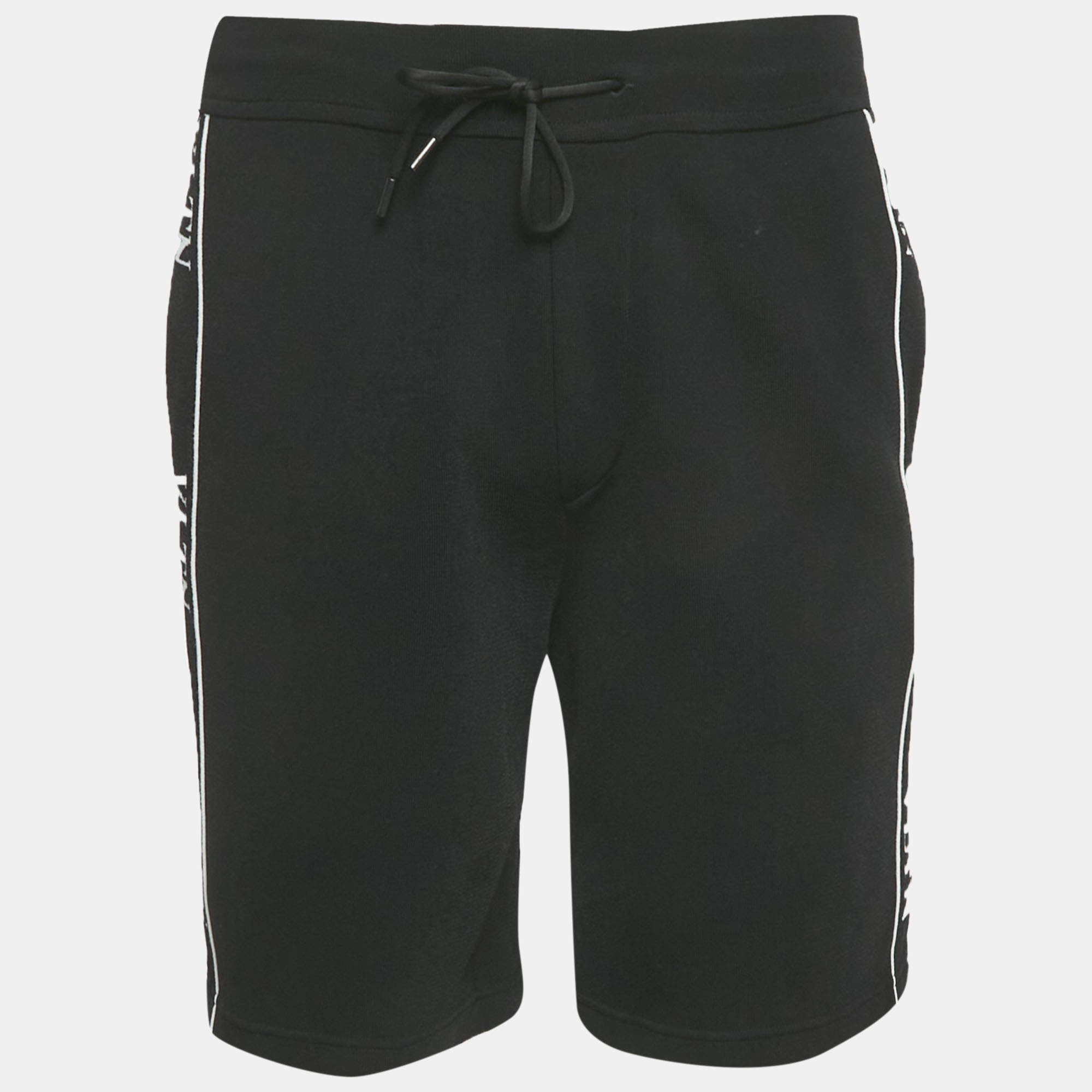 Pre Owned Valentino Black Logo Intarsia Knit Drawstring Shorts S