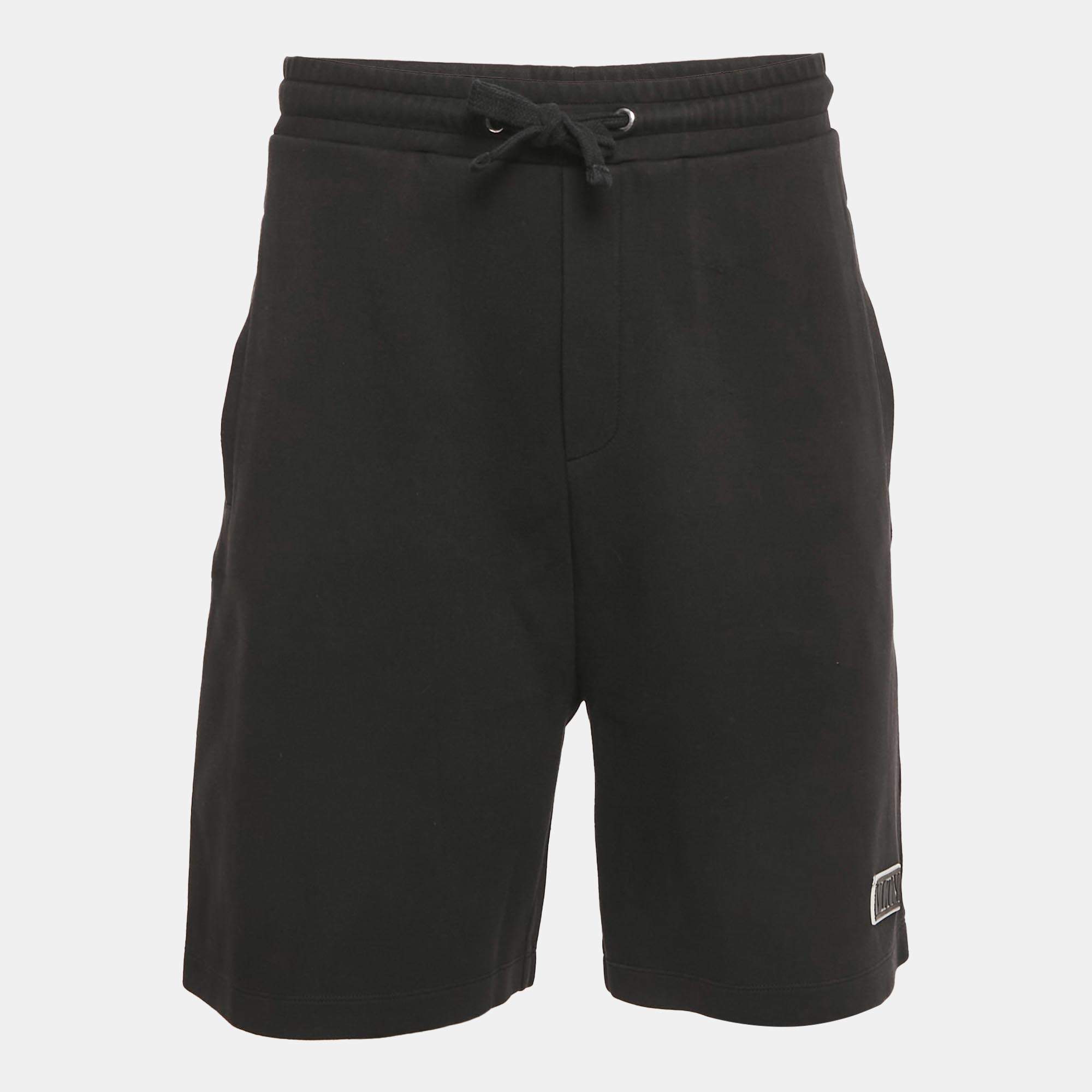 Pre Owned Valentino Black Cotton Blend Logo Applique Shorts XL