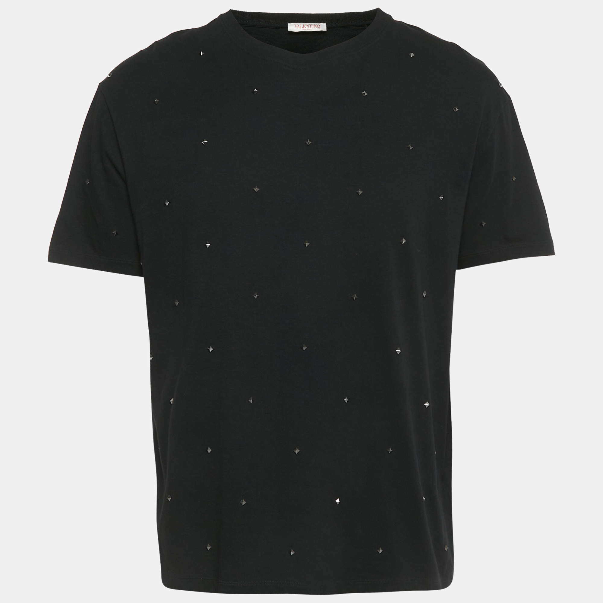 Pre Owned Valentino Black Rockstud Jersey Short Sleeve T-Shirt XL