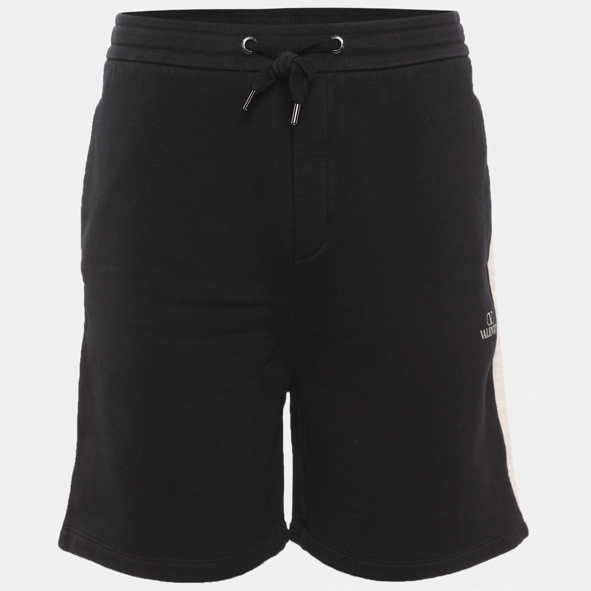 Pre Owned Valentino Black Cotton Logo Short S