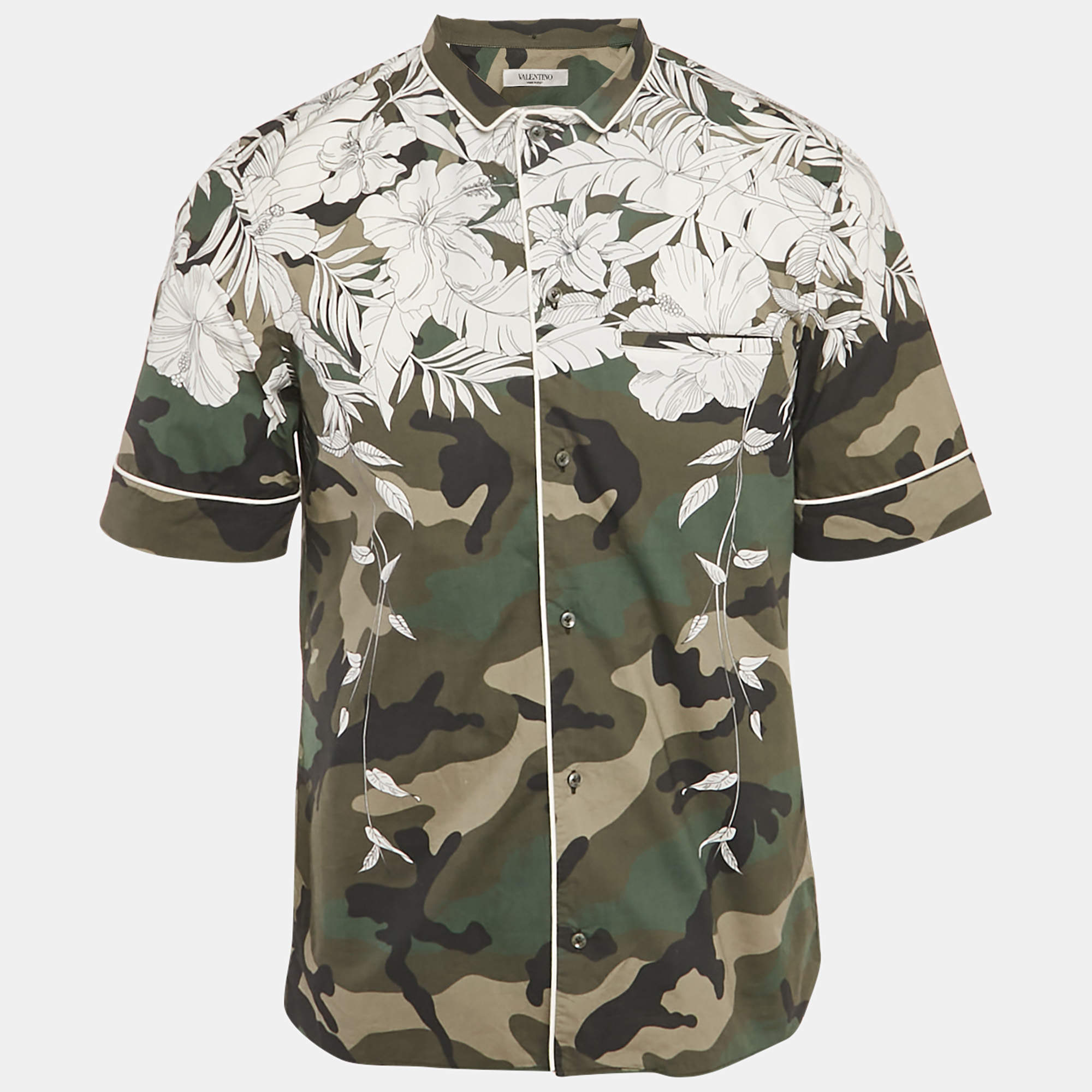 مملوكة مسبقًا Valentino Multicolour Camo Floral Camp Cotton Short Sleeve Shirt M