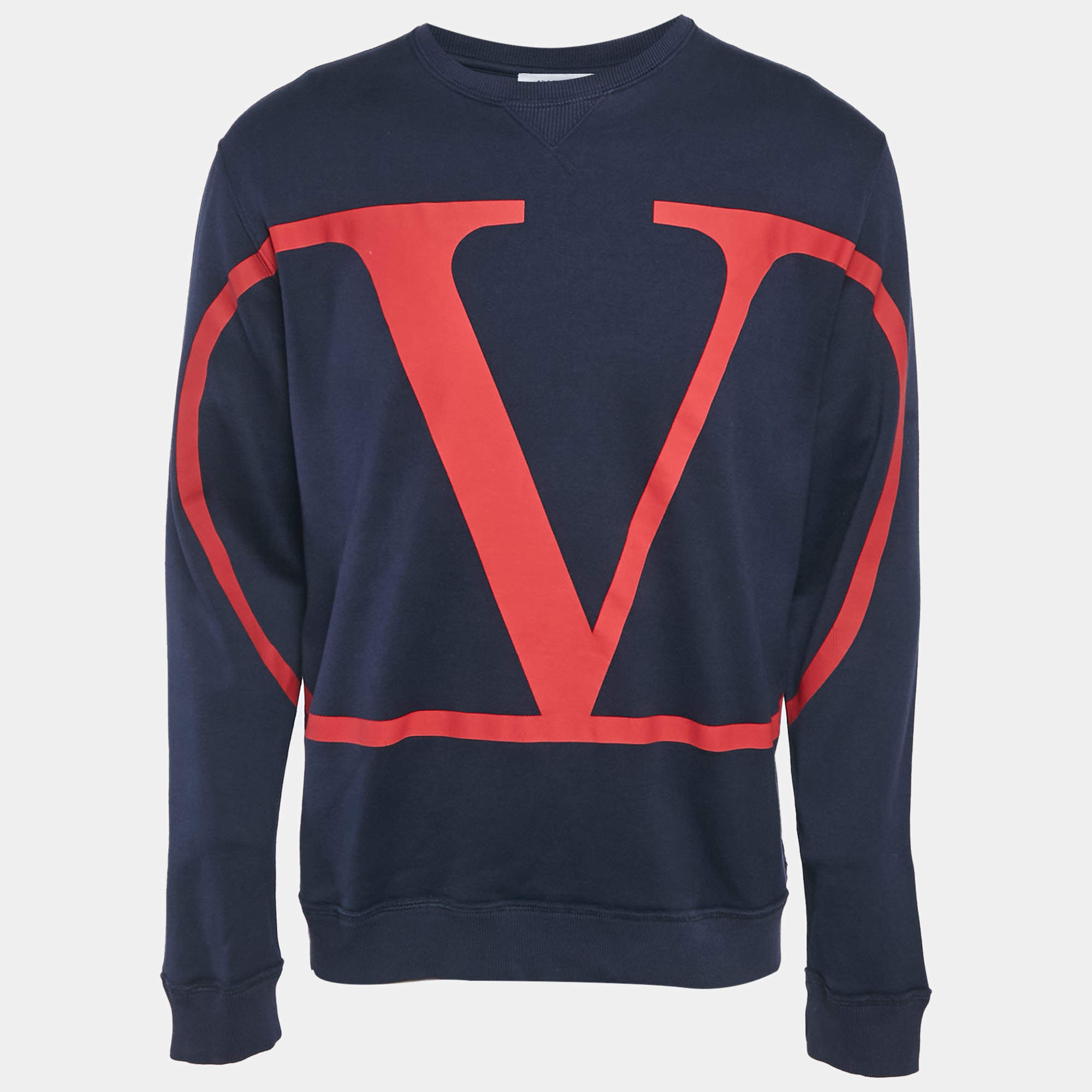 مملوكة مسبقًا Valentino Blue VLogo Print Cotton Crewneck Sweatshirt L
