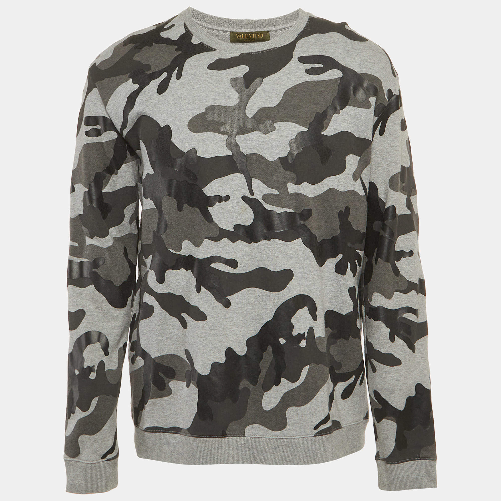 Pre Owned Valentino Grey Camouflage Print Cotton Sweatshirt L