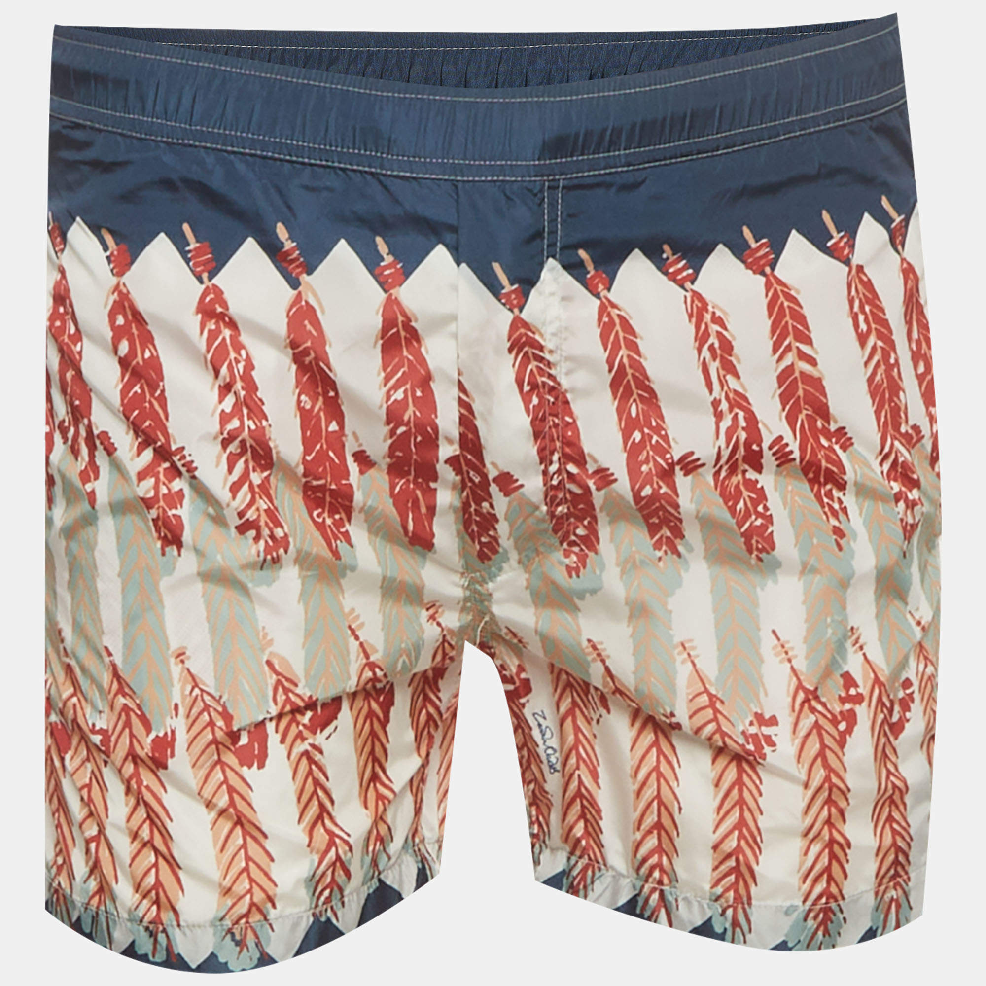 Pre Owned Valentino Multicolour Feather Print Nylon Zandra Rhodes Swim Shorts XS