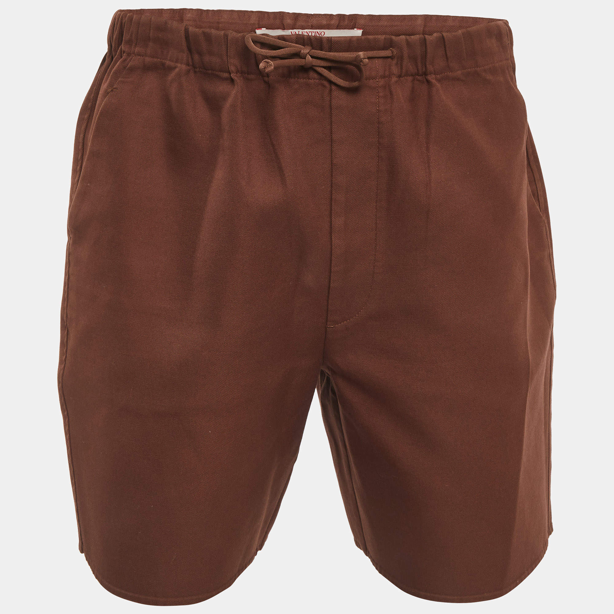 Pre Owned Valentino Brown Gabardine Drawstring Shorts M