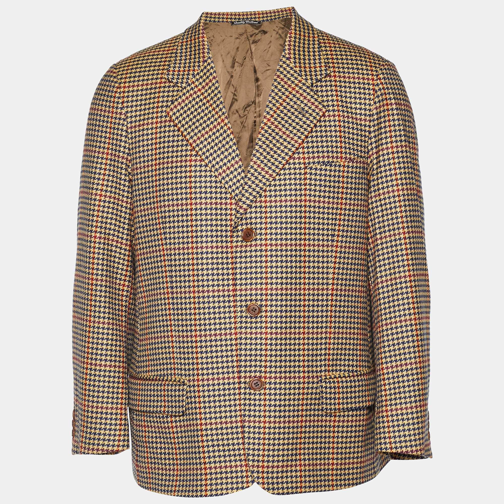 Pre Owned Valentino Brown Houndstooth Tailored Blazer L