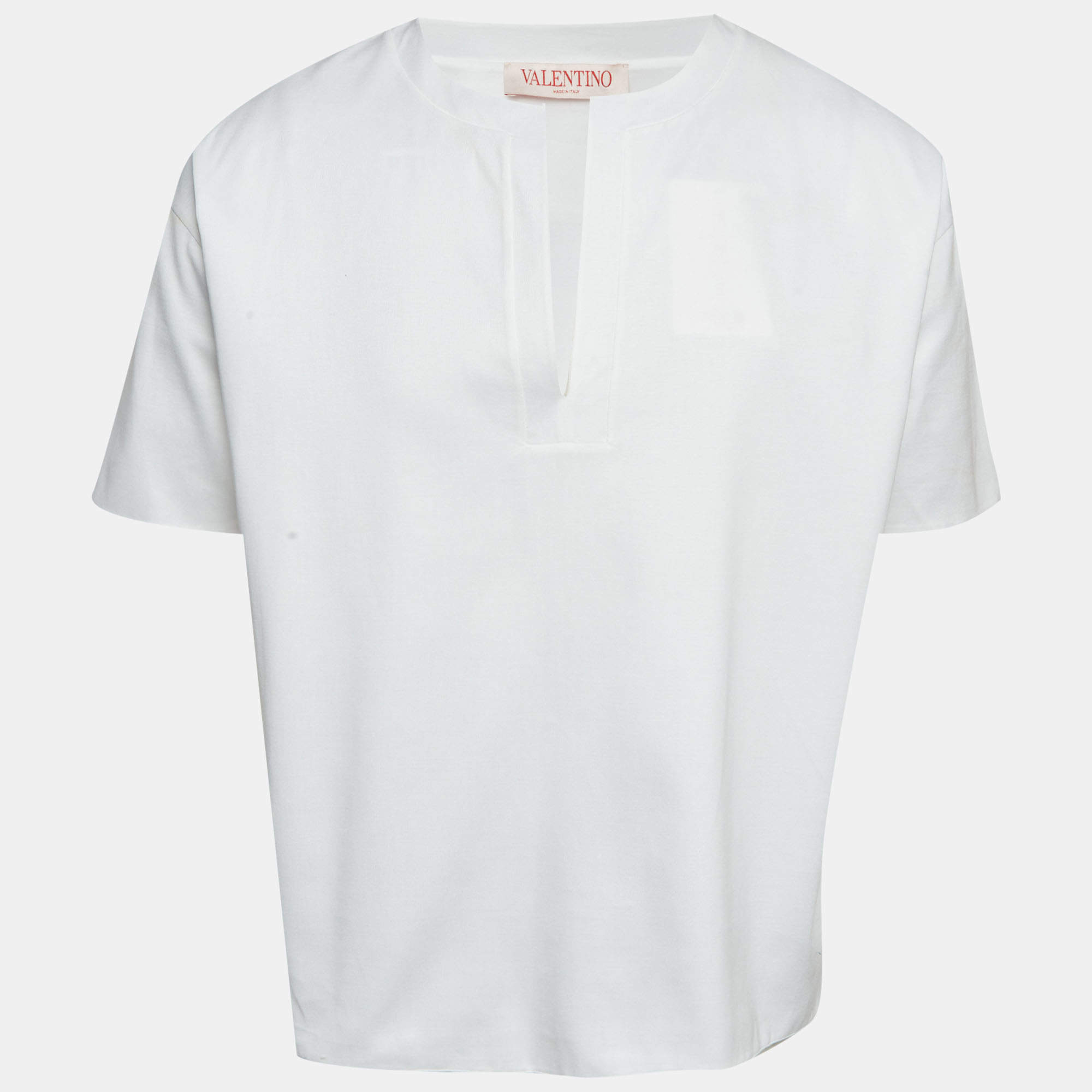 مملوكة مسبقًا تي شير ت فالنتينو جيرسيه أبيض بياقة مشقوقة مقاس صغير - سمول