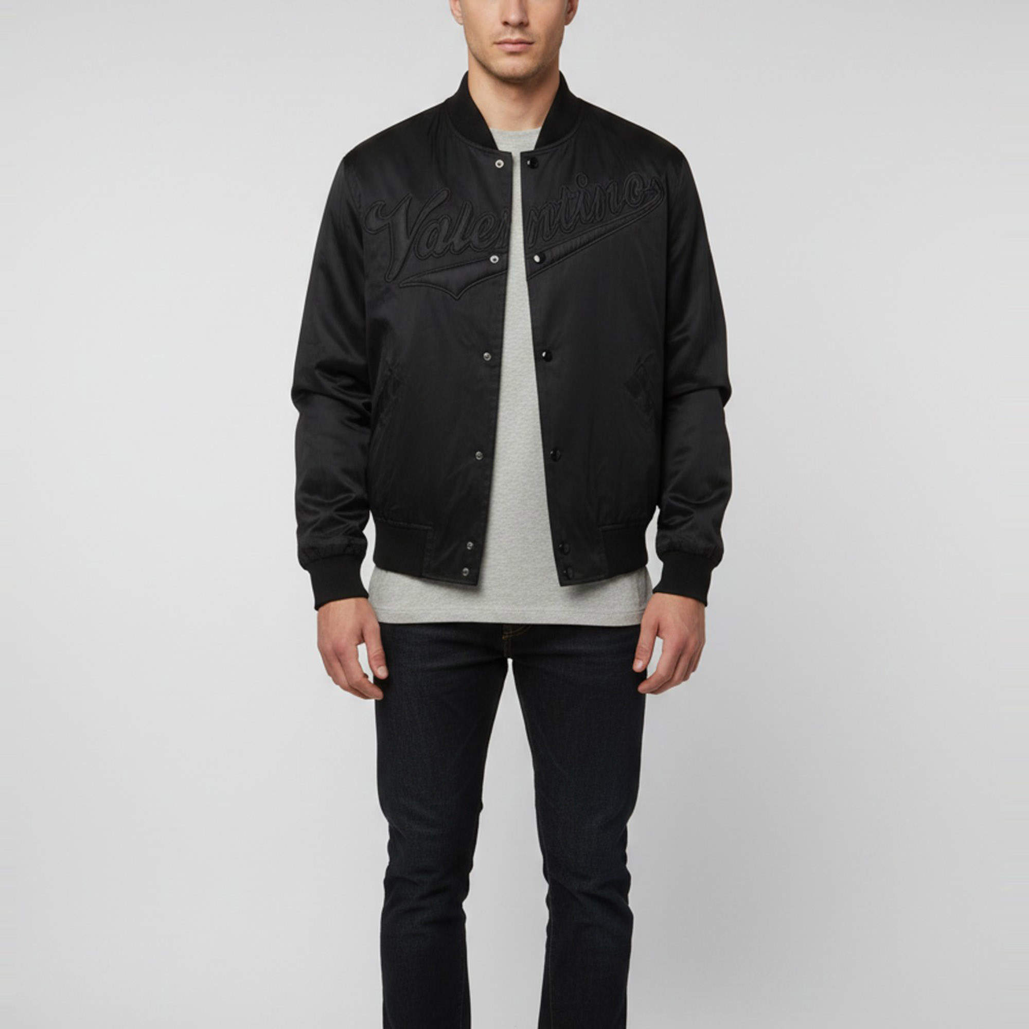مملوكة مسبقًا Valentino Black Cotton Knit and Synthetic Varsity Bomber Jacket L