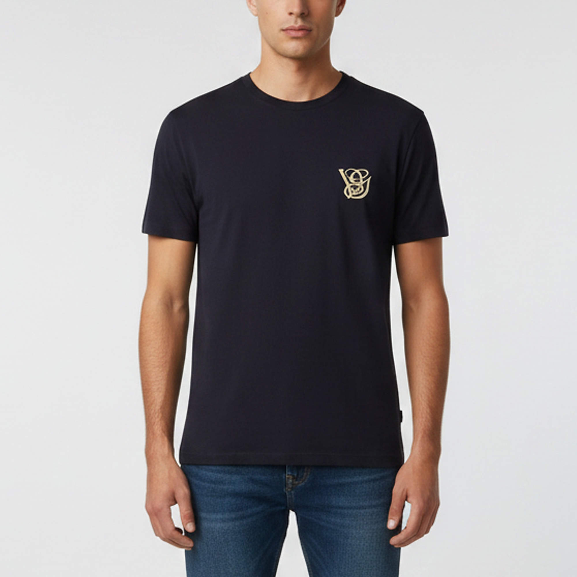 مملوكة مسبقًا Valentino Navy Blue Logo Embroidered Jersey T-Shirt M