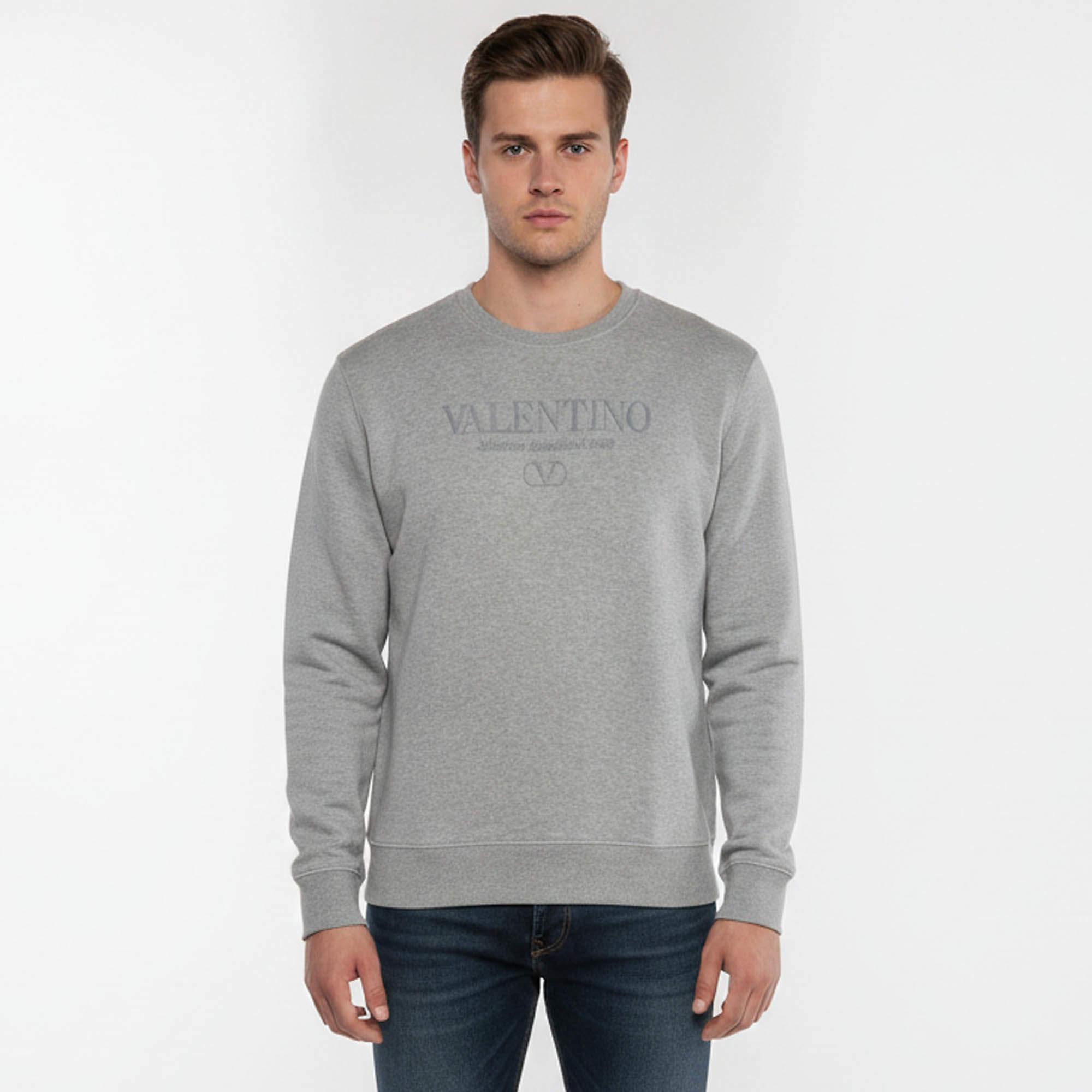 مملوكة مسبقًا Valentino Grey Printed Jersey Crewneck Sweatshirt XL