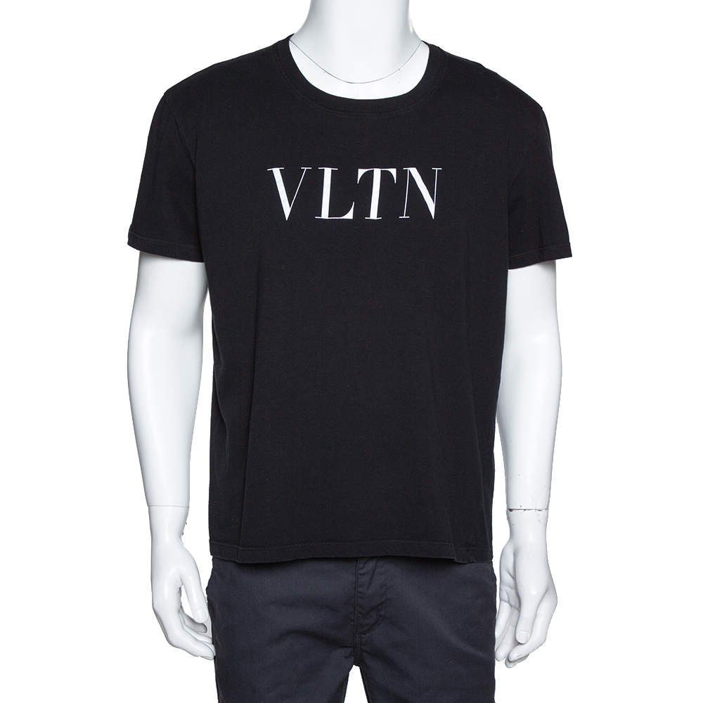 Valentino Black Cotton VLTN Print Crew Neck T Shirt XL