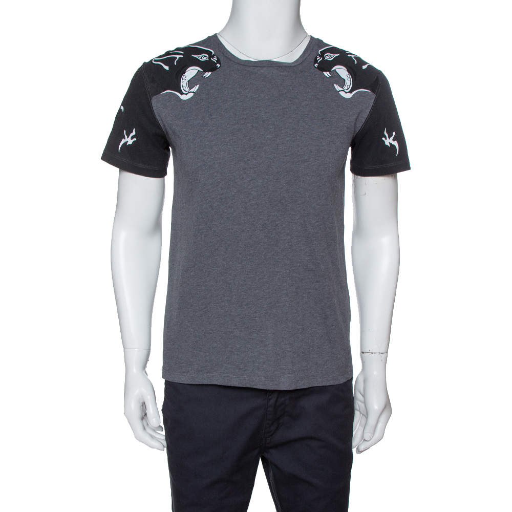 مملوكة مسبقًا Valentino Grey Cotton Jersey Panther Souvenir T- Shirt S