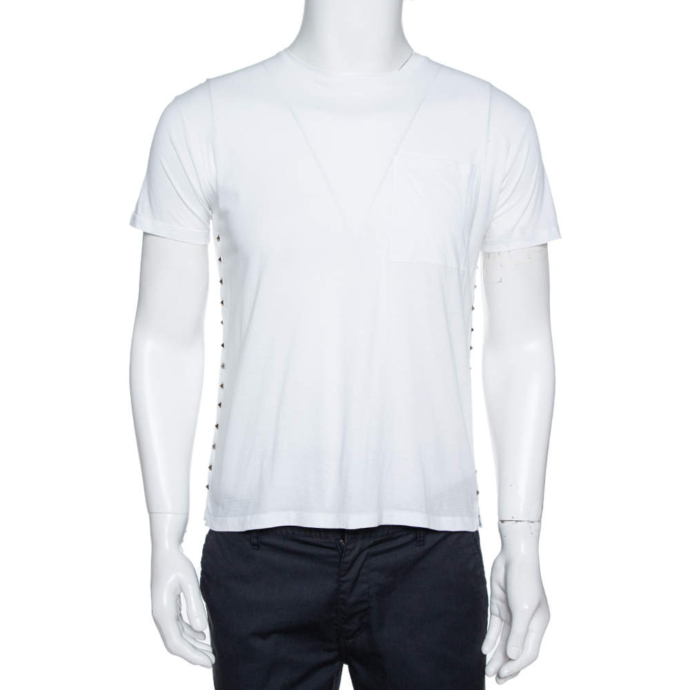 Valentino White Cotton Rockstud Untitled Crew Neck T-Shirt S