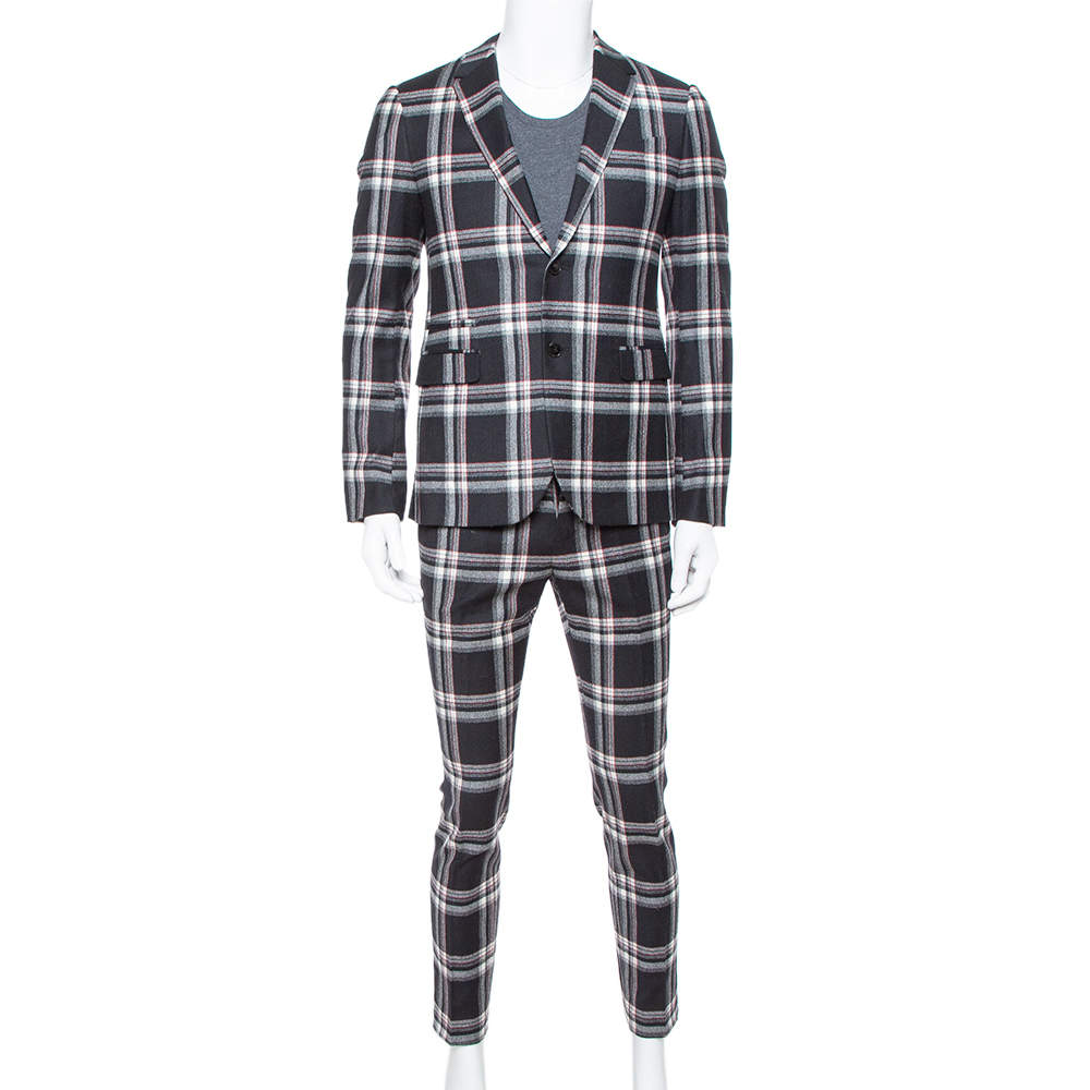Valentino Black Plaided Wool Classic Suit S