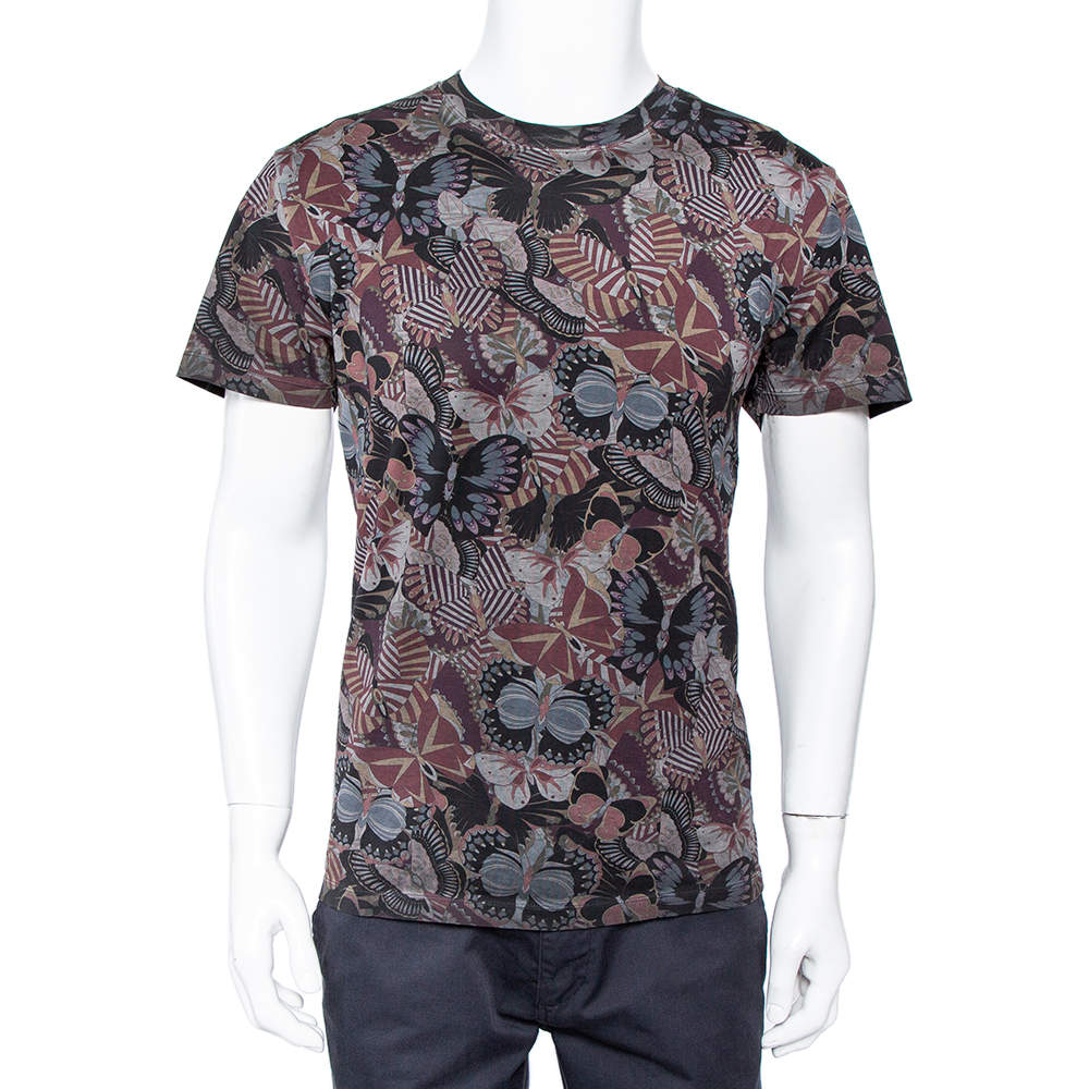 Pre Owned Valentino Multicolor Japanese Butterfly Printed Cotton Crewneck Oversized T-Shirt M