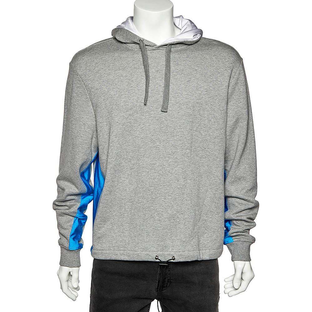 Valentino Grey & Blue Paneled Cotton Knit Hoodie M