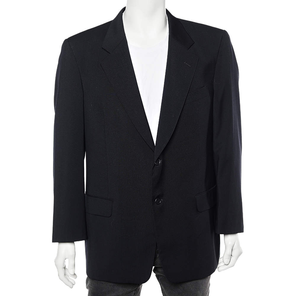 مملوكة مسبقًا Valentino Uomo Navy Blue Wool Button Front Blazer XL