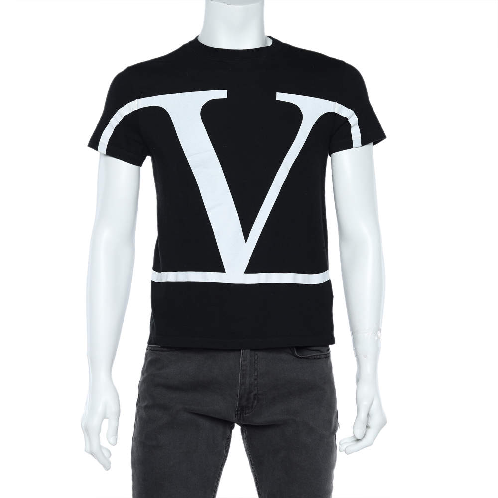 Valentino Black VLogo Printed Cotton Knit Crewneck T-Shirt S