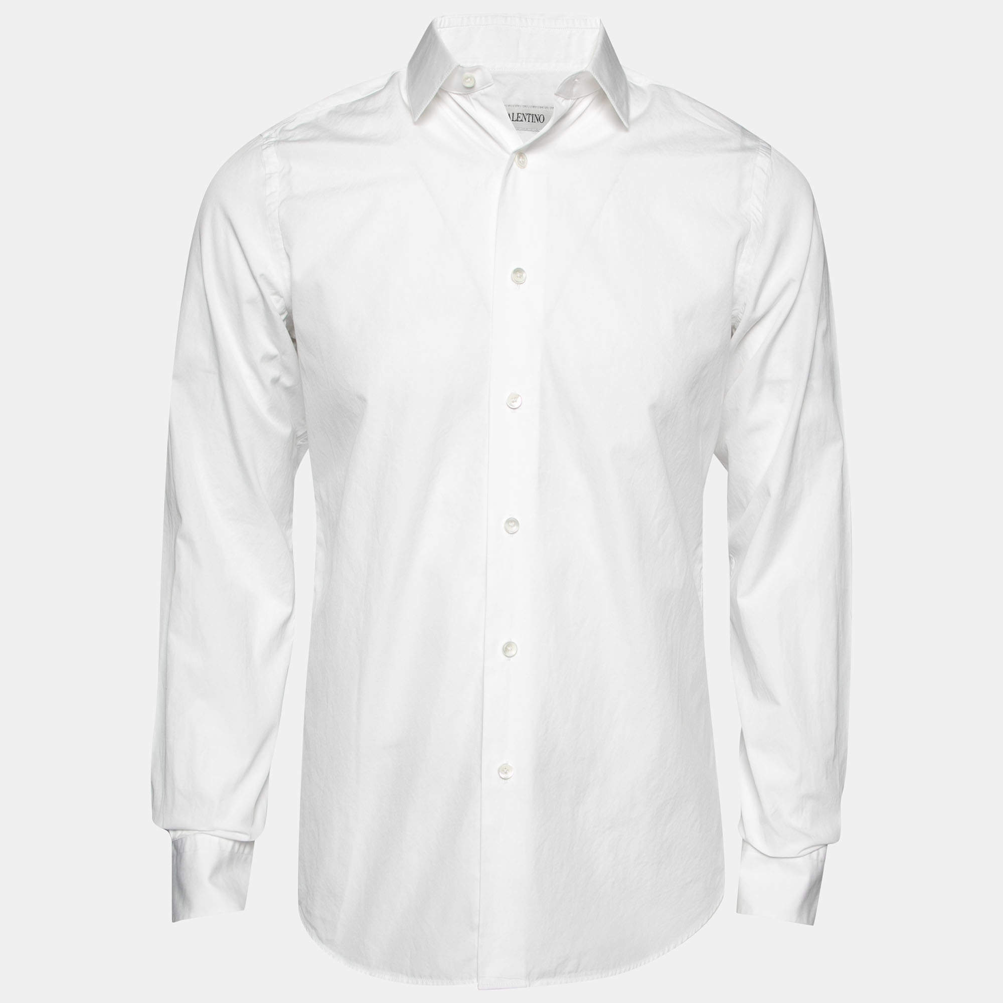 Valentino White Cotton Long Sleeve Button Front Shirt M