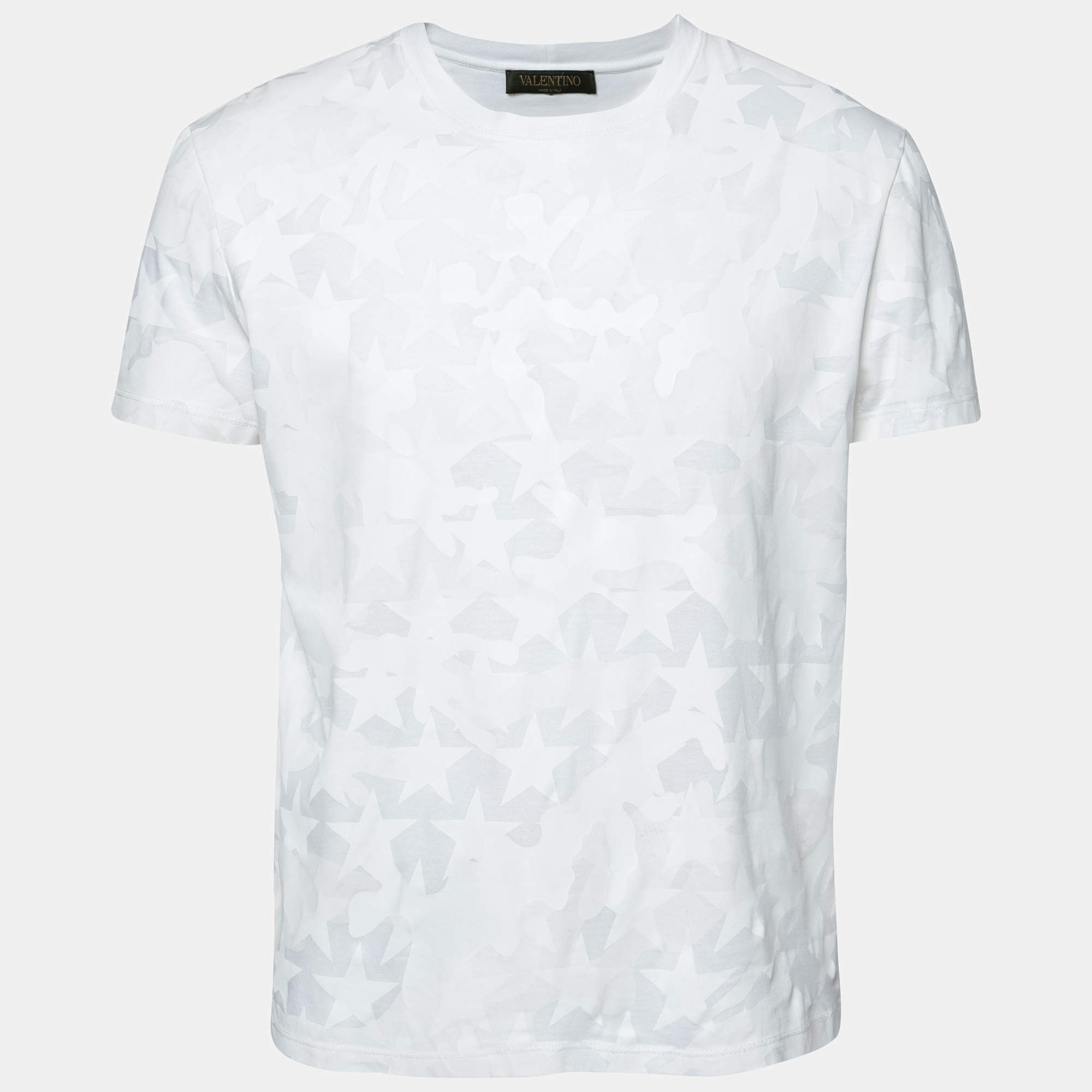 مملوكة مسبقًا Valentino White Cotton Star Printed Crew Neck Short Sleeve T-Shirt S