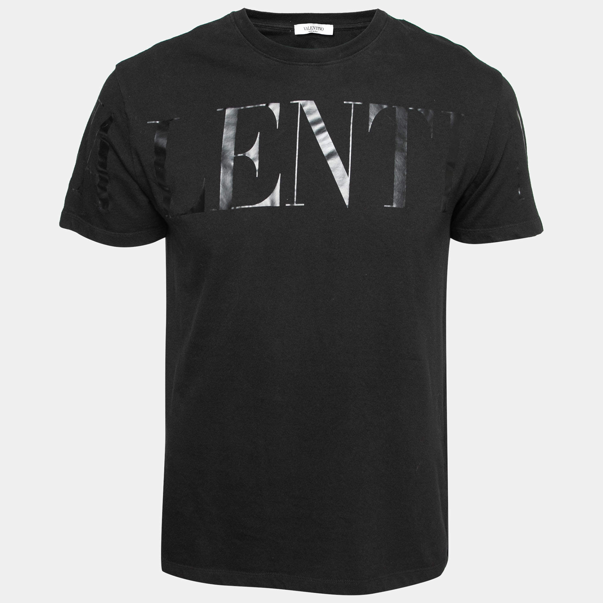 Valentino Black Cotton Logo Printed Short Sleeve T-Shirt M