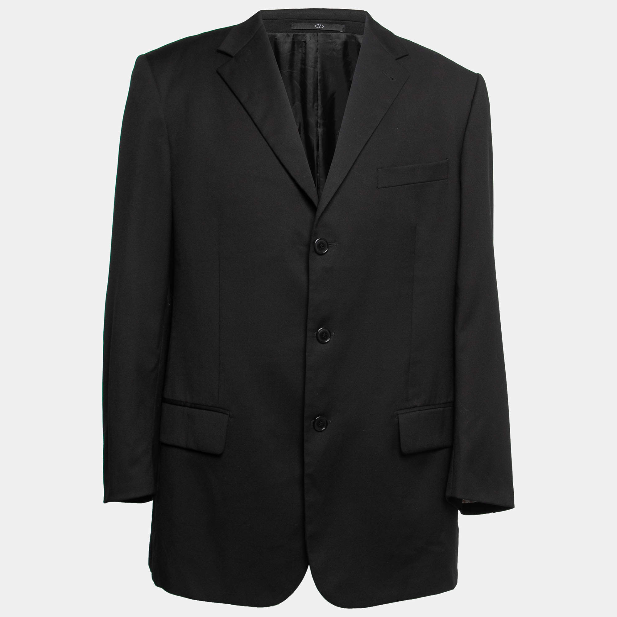 Pre Owned Valentino Vintage Black Wool Single-Breasted Blazer 2XL