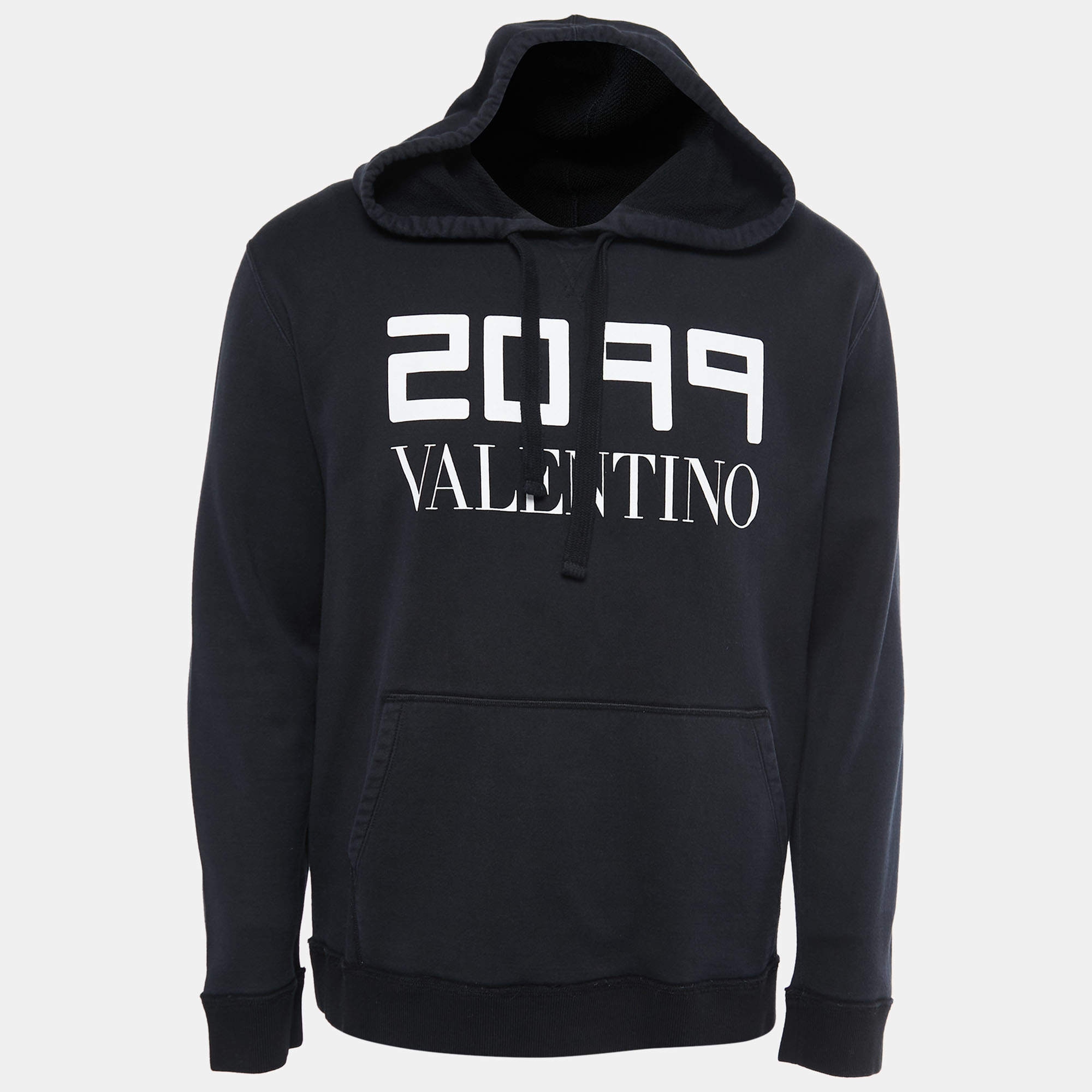Pre Owned Valentino Black 2099 Printed Cotton Hoodie L