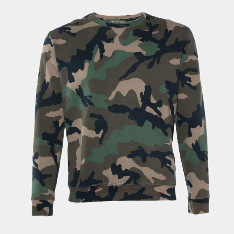 Valentino Green Camouflage Print Terry Cotton Sweatshirt M