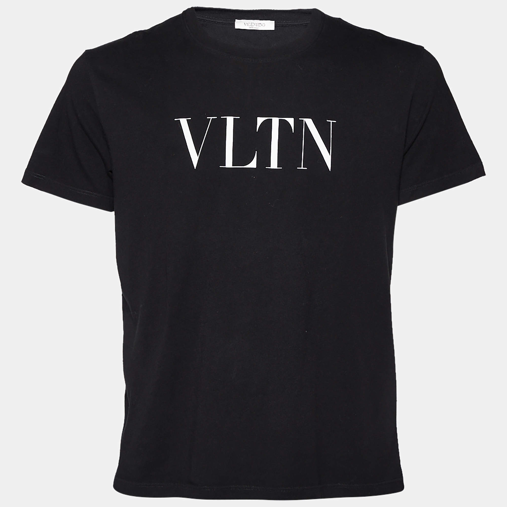 Pre Owned Valentino Black VLTN Printed Cotton Knit Crewneck T-Shirt M