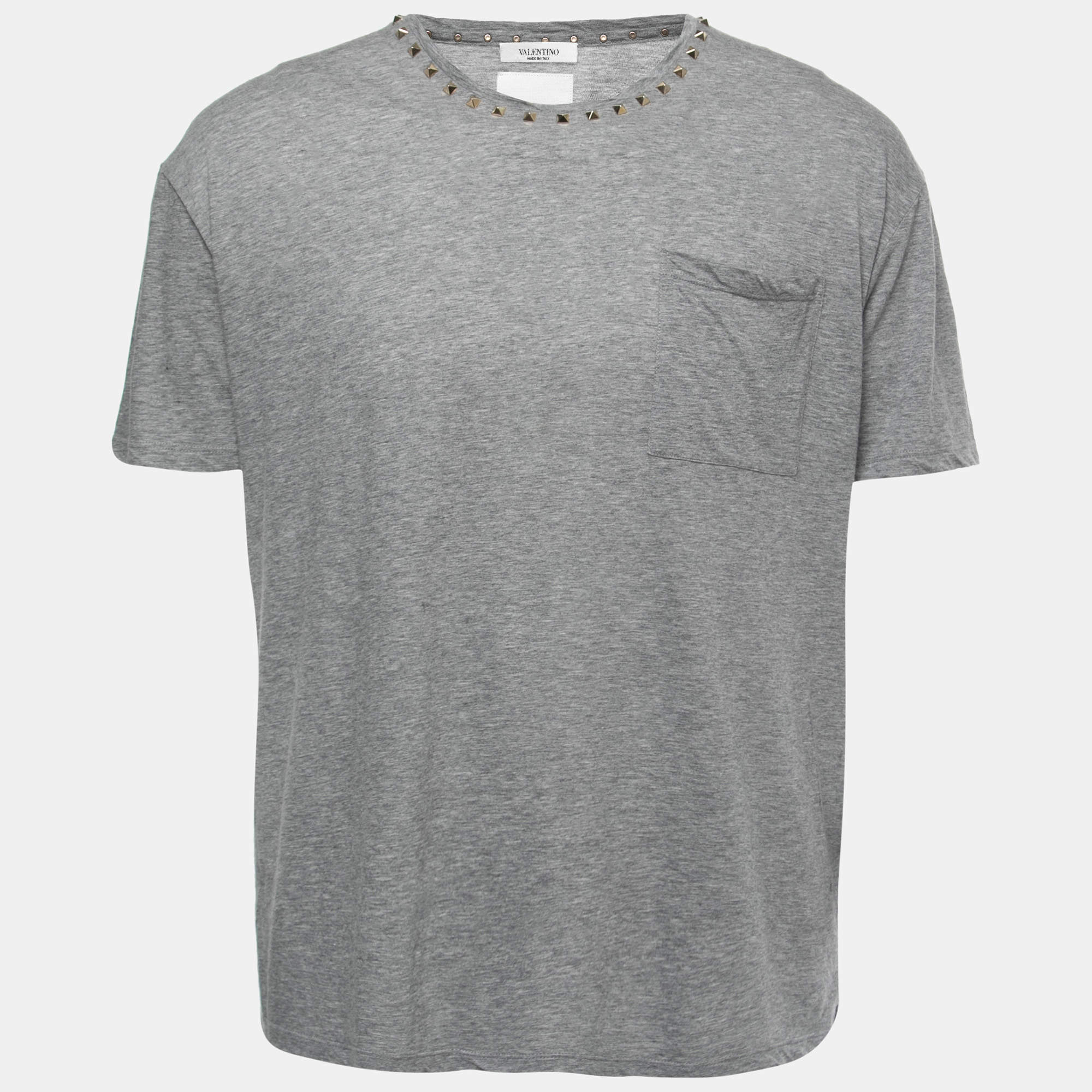 Valentino Grey Cotton Rockstud Detail Crewneck T-Shirt XL