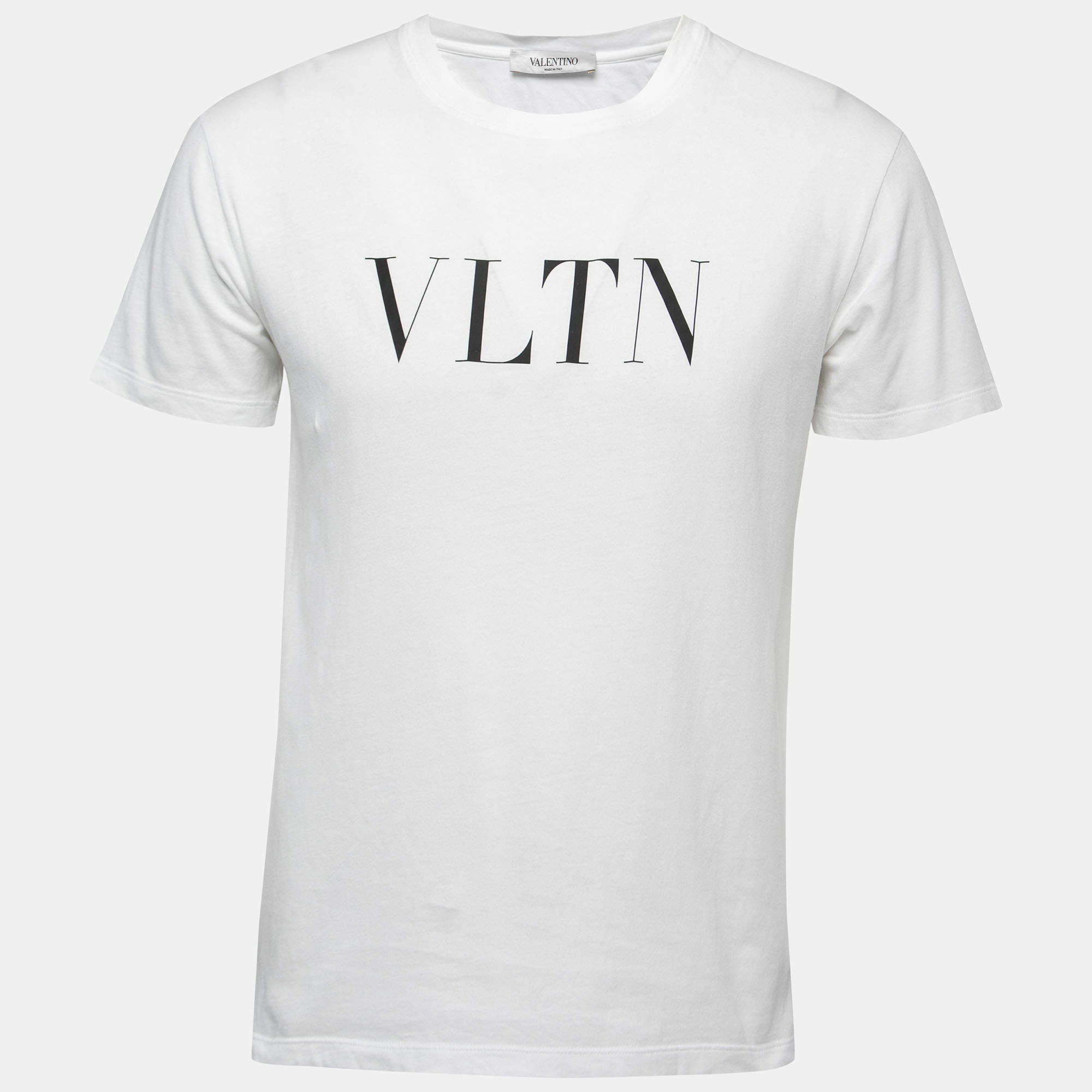 Pre Owned Valentino White Cotton Logo Print Crew Neck Half Sleeve T-Shirt S