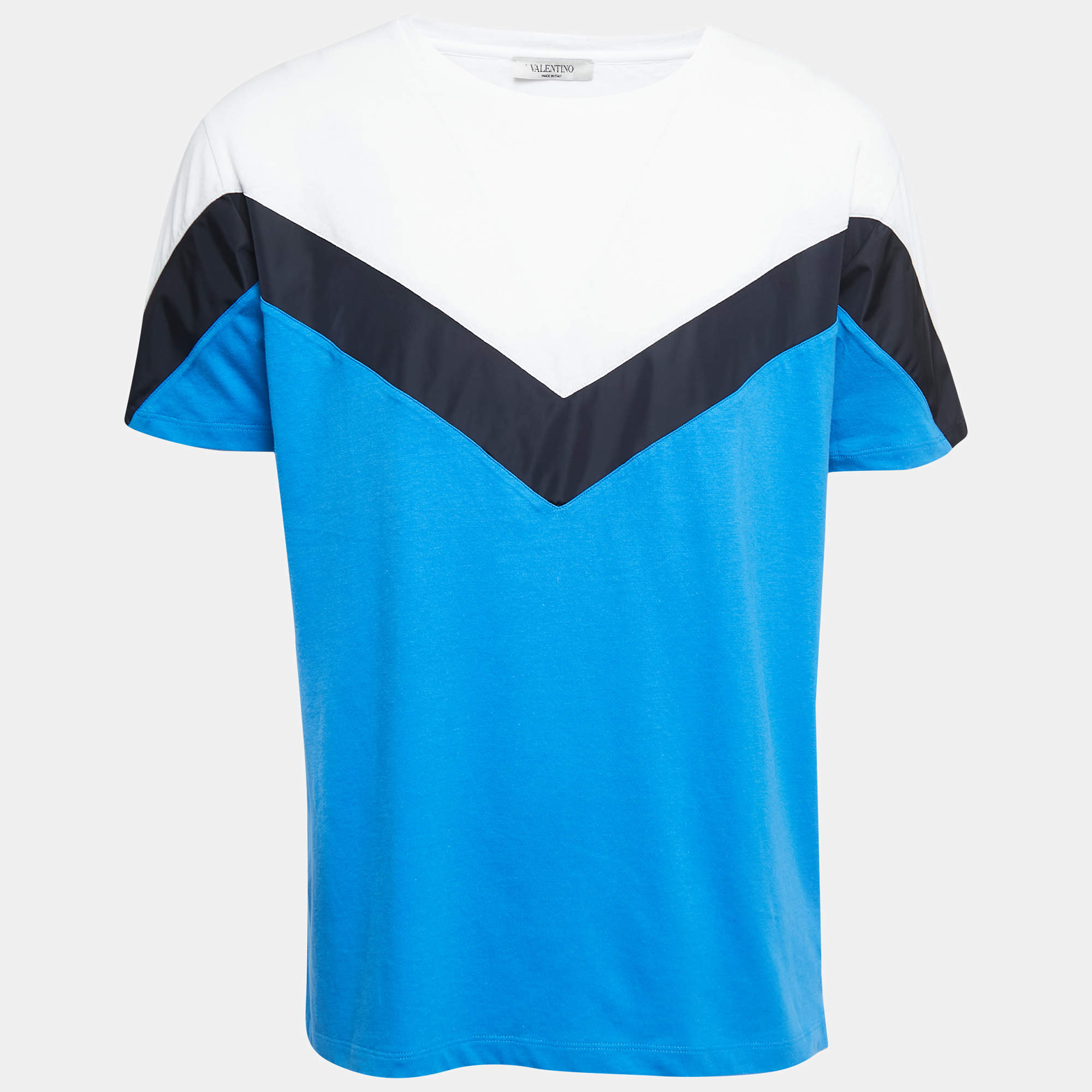 Valentino Color Block Cotton Knit Round Neck T-Shirt L