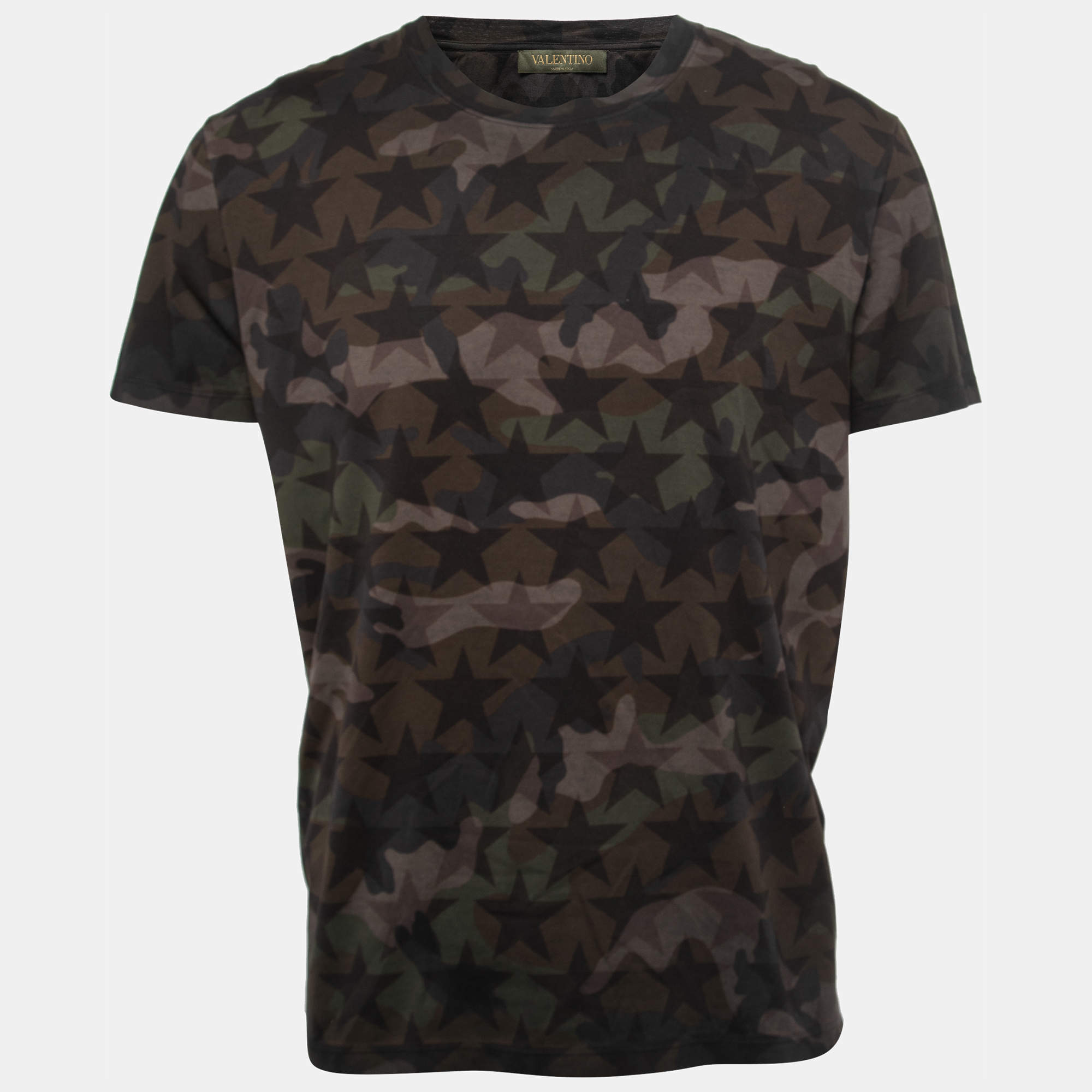 Valentino Camo Star Printed Cotton Knit T-Shirt S