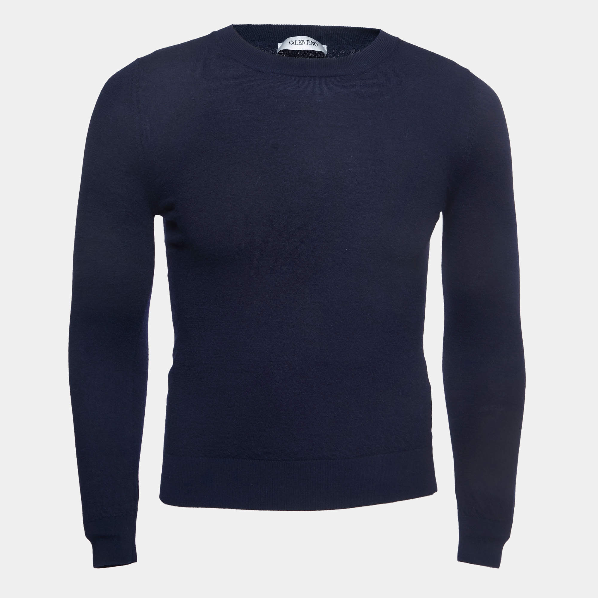 Pre Owned Valentino Navy Blue Wool Crew Neck Sweater M